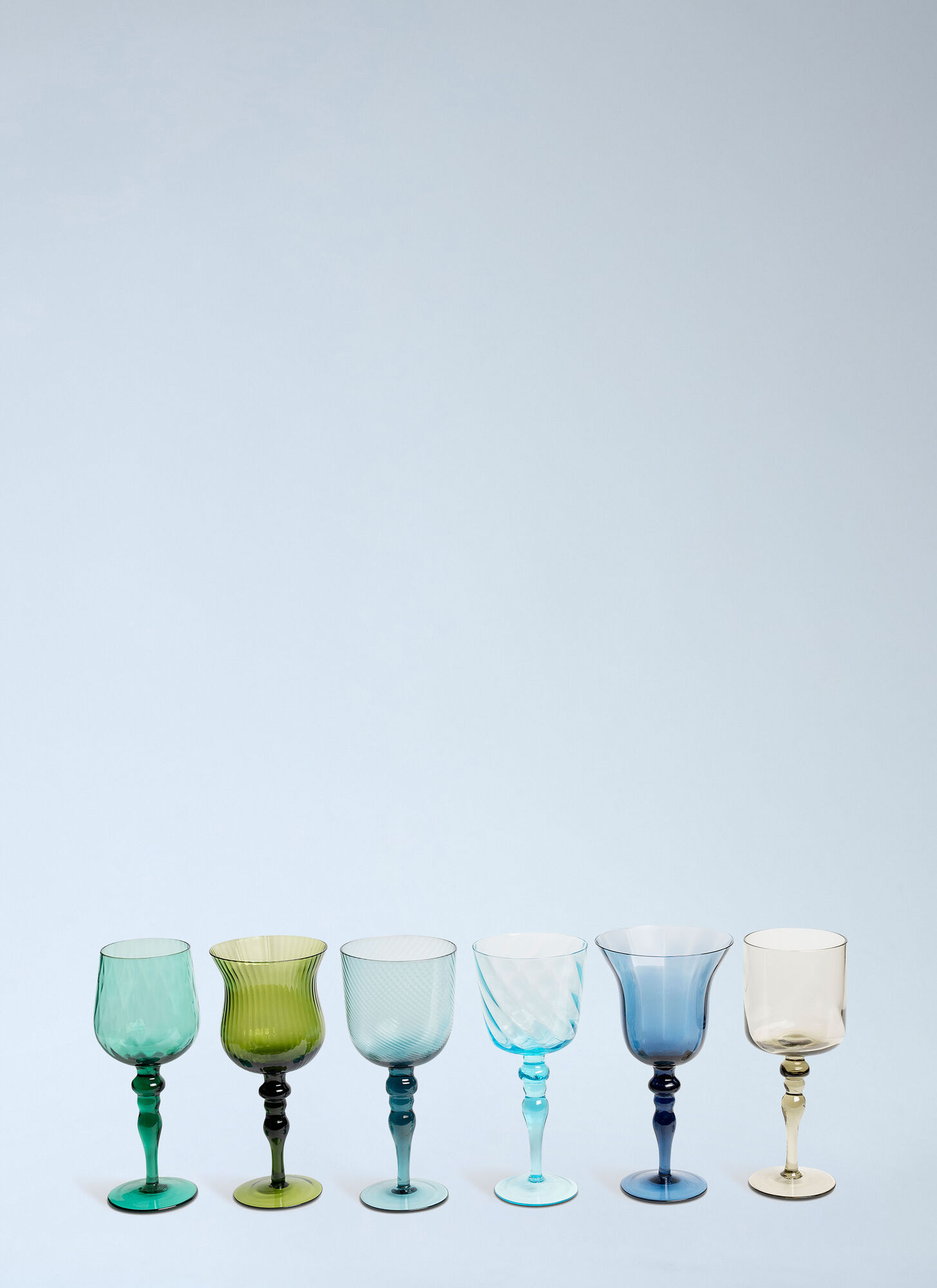 Bitossi Home Unisex Multicolour Set Of Six Assorted Blue Goblets - Glassware One Size