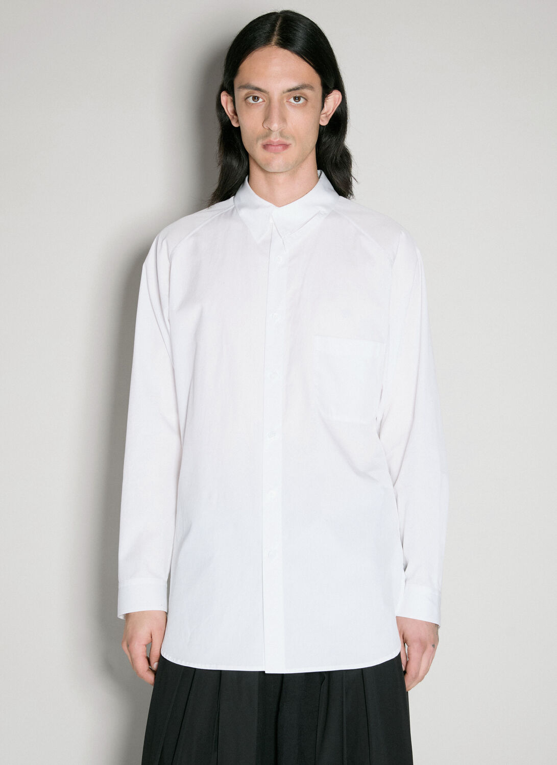 Shop Yohji Yamamoto Broad A-ashymme Notched Shirt In White