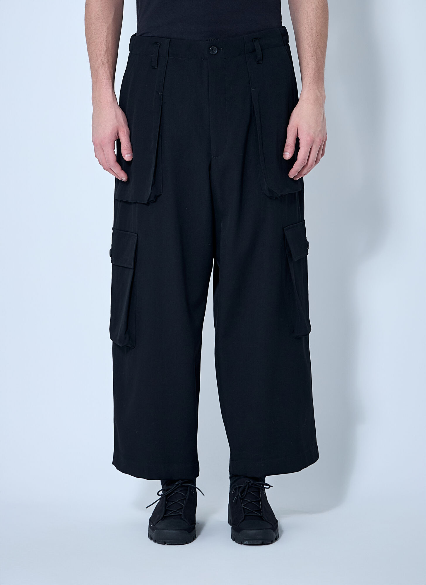 Yohji Yamamoto Wool Drawstring Track Pants In Black