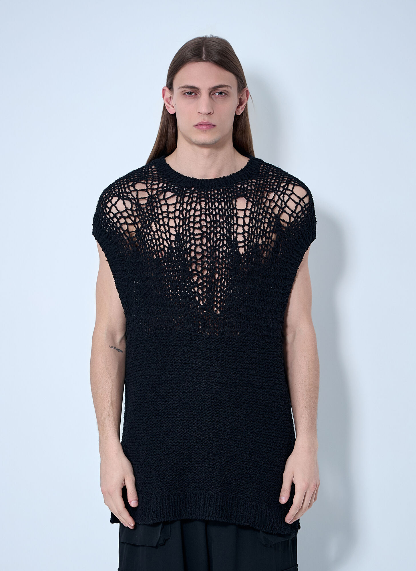 Yohji Yamamoto Openwork Knit Vest In Black