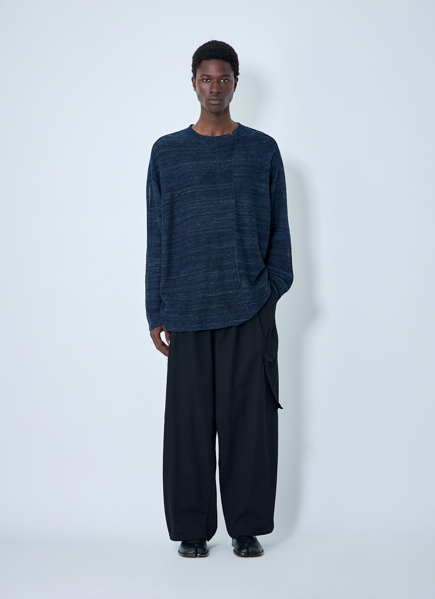  Yohji Yamamoto Yohji Yamamoto 7g 2ply Pallarel Yarn Button Detail Sweater - Mann Strick Navy 3 