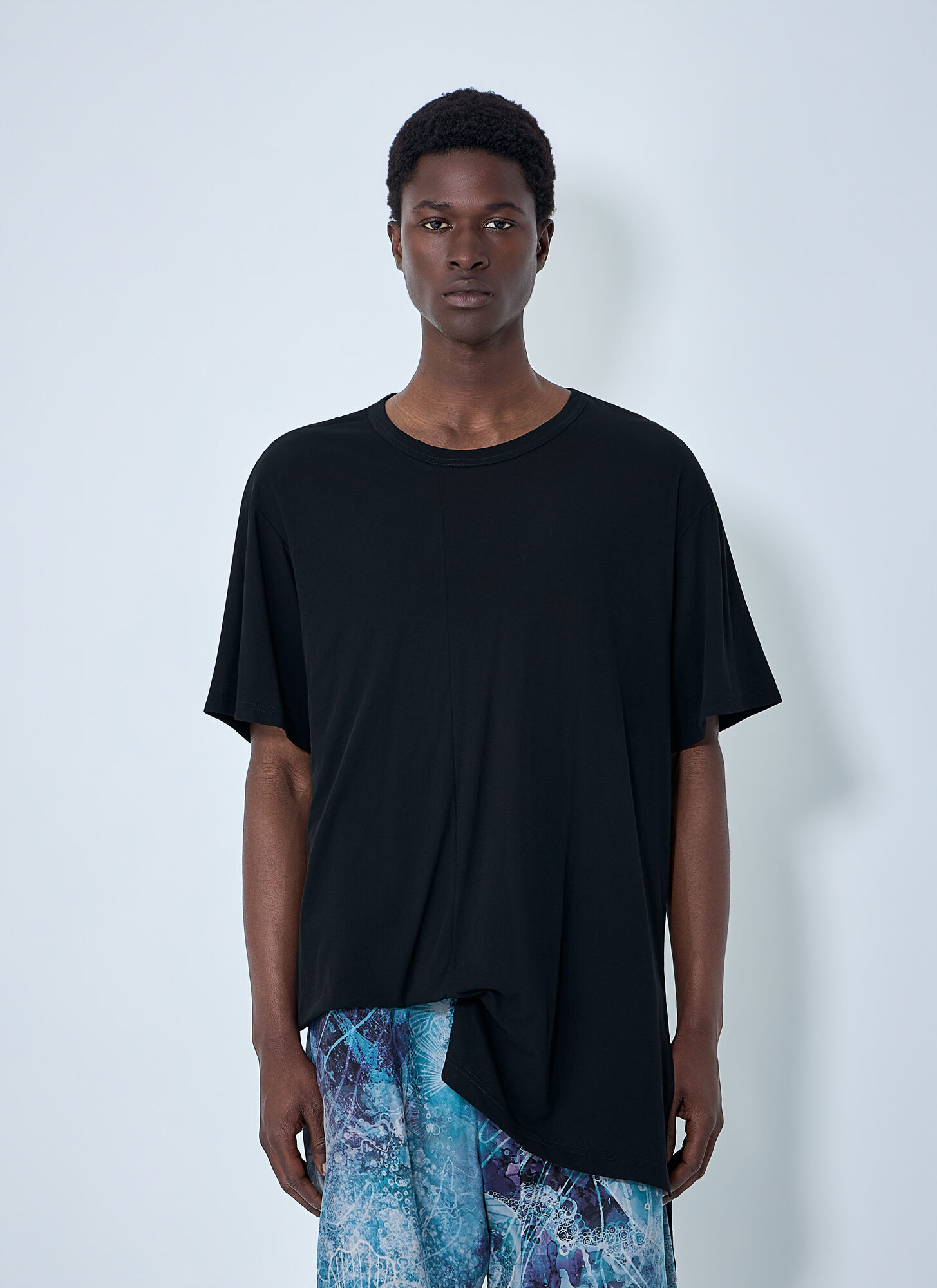 Yohji Yamamoto Diorama Jersey Asymmetry Hem T-shirt - Man T-shirts Black 3　ヨウジヤマモト ジオラマ ジャージ アシンメトリー ヘム T シャツ - 男性 T シャツ ブラック 3 Yohji