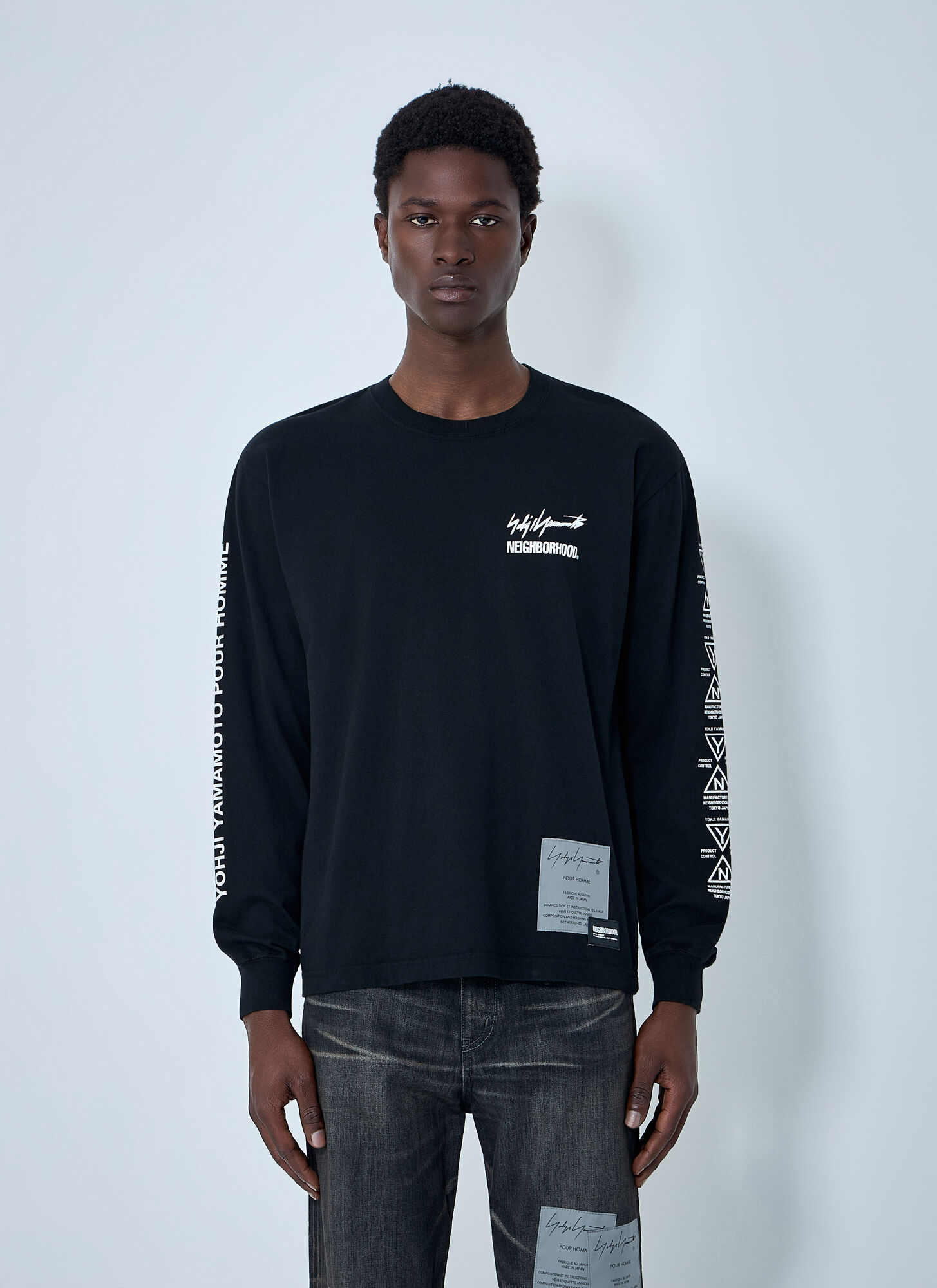 Yohji Yamamoto X Neighborhood Long-sleeve T-shirt - Man T-shirts Black 6　ヨウジヤマモト X ネイバーフッド ロングスリーブ T シャツ - メンズ T シャツ ブラック 6 Yohji