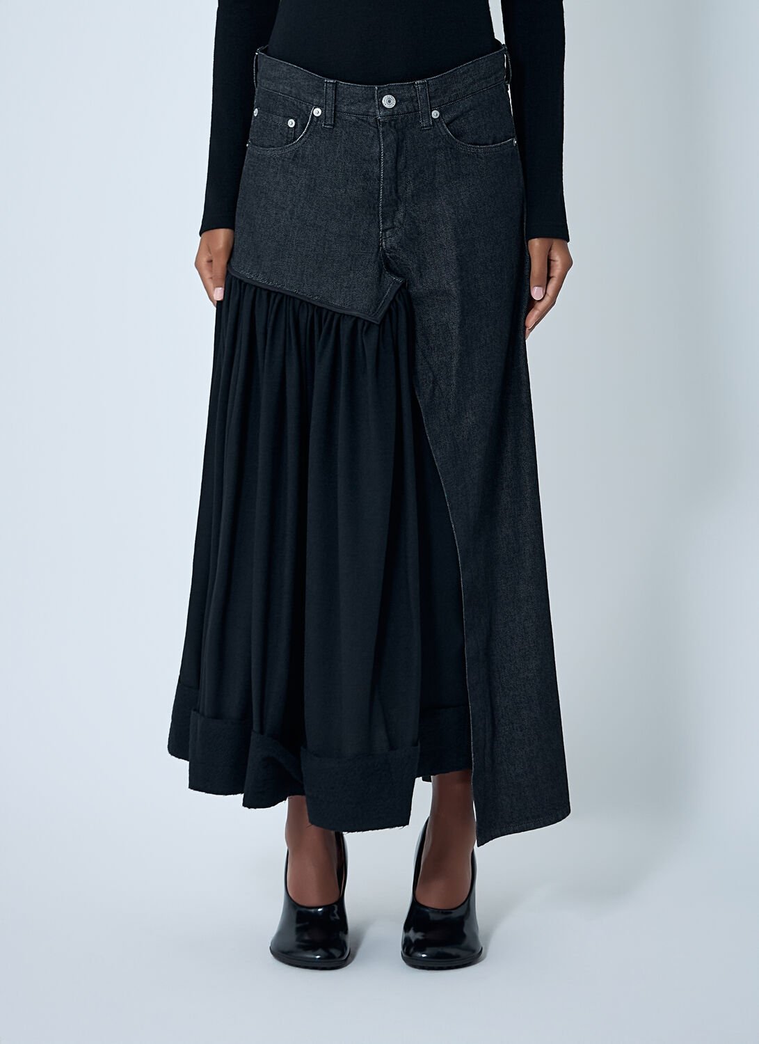 Yohji Yamamoto Cut-off Combination Midi Skirt In Blue
