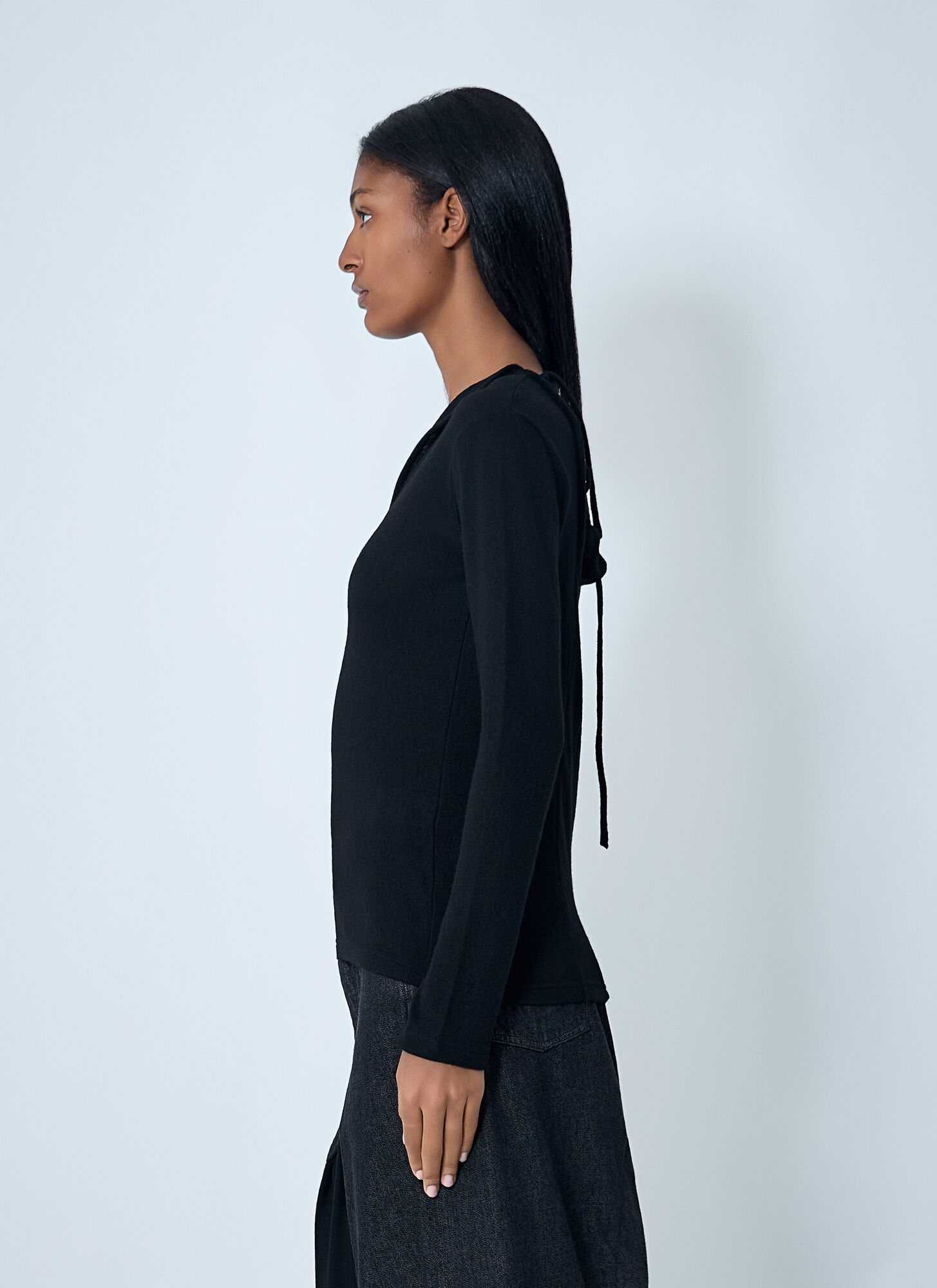  Yohji Yamamoto Yohji Yamamoto Lace-up Wool Sweater - Frau Strick Black 1 