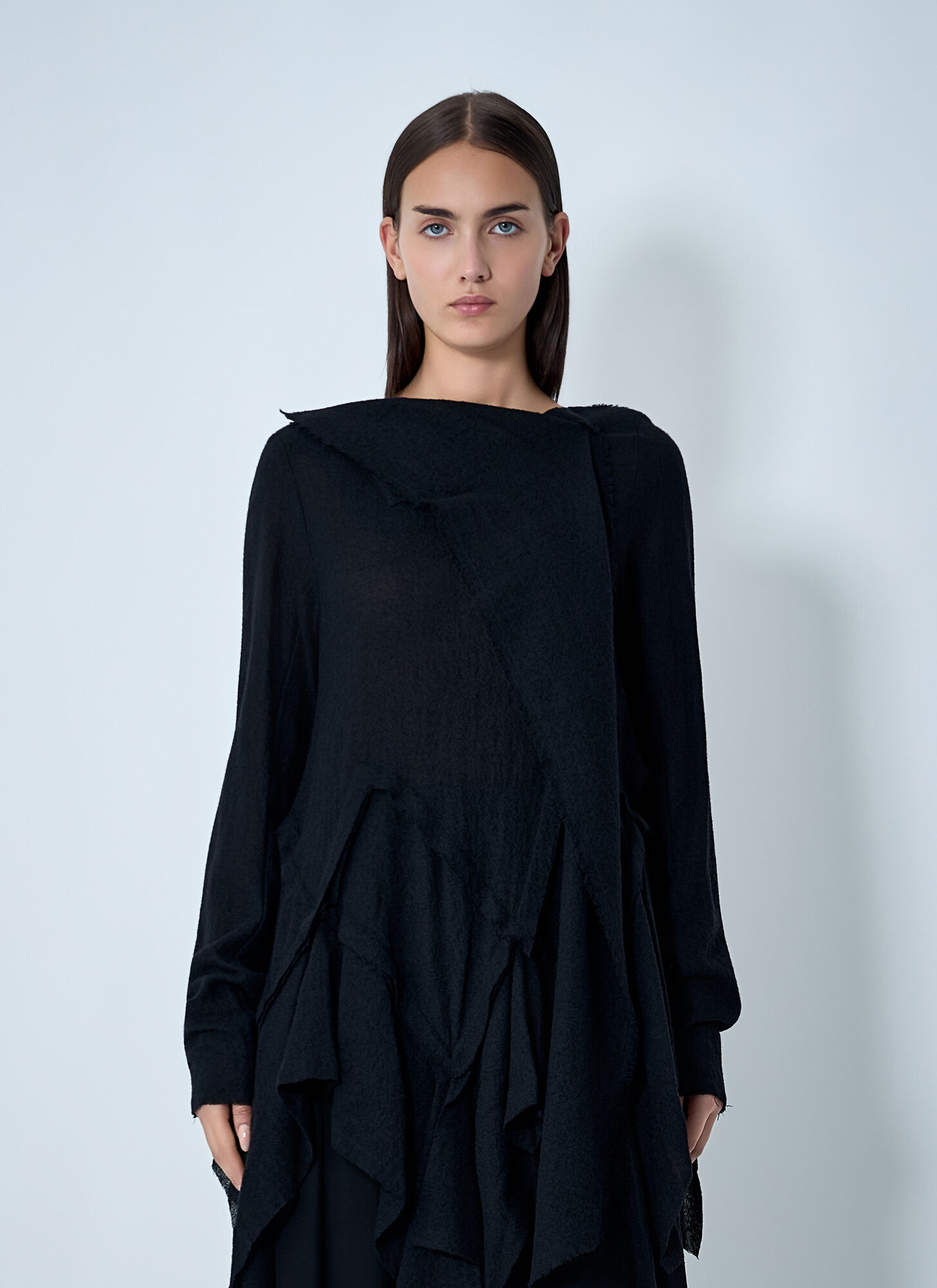 Yohji Yamamoto Gauzed Frilled Blouse – Woman Tops Black 2