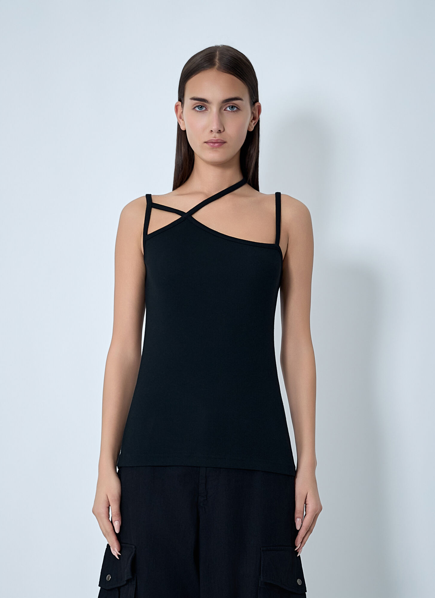 Yohji Yamamoto String Detail Camisole – Woman Tops Black 2