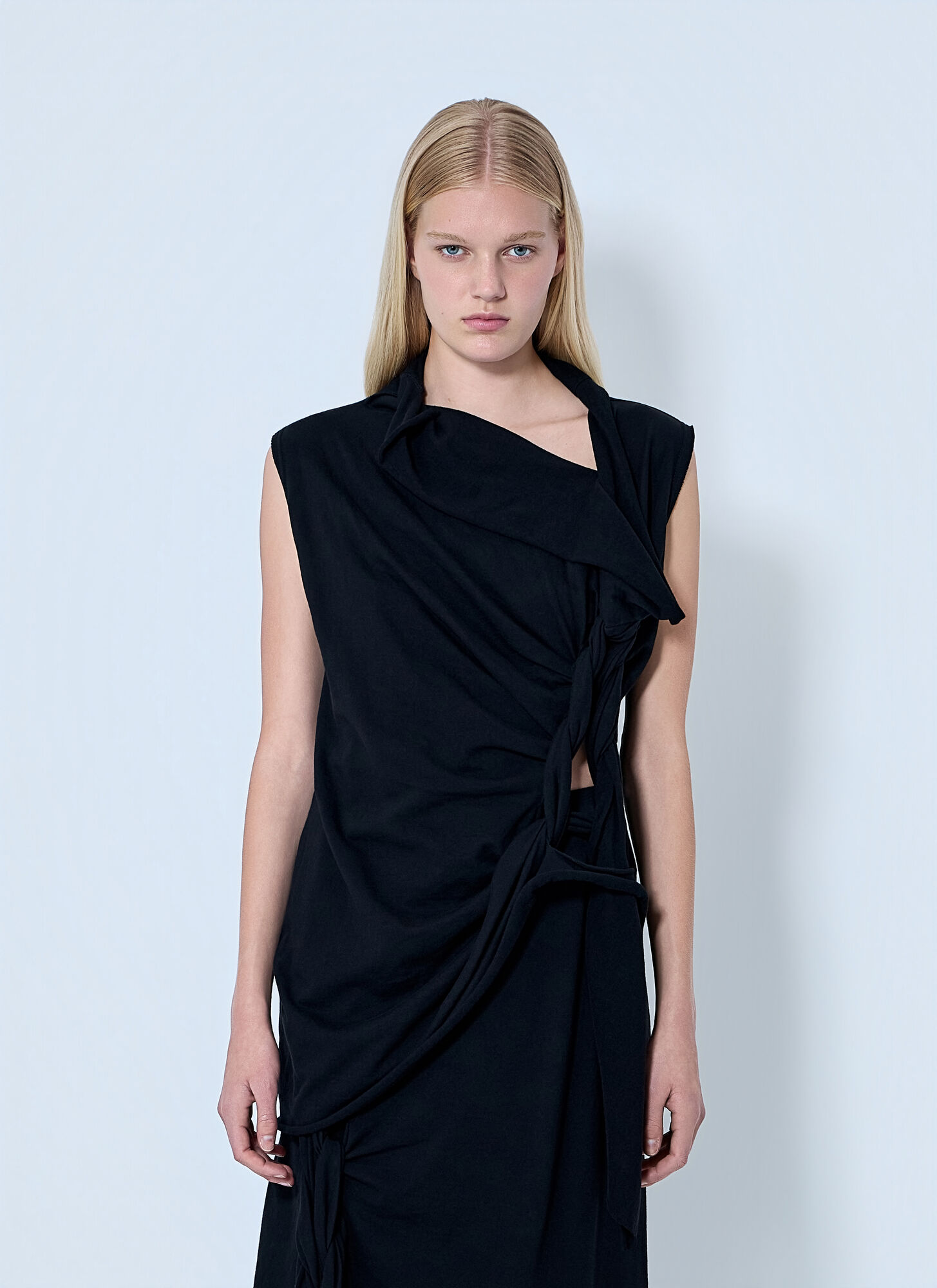 Yohji Yamamoto High Twisted French Terry Braided Top - Woman Tops Black 2　ヨウジヤマモト ハイツイストフレンチテリー編み込みトップ - 女性トップス ブラック 2 Yohji