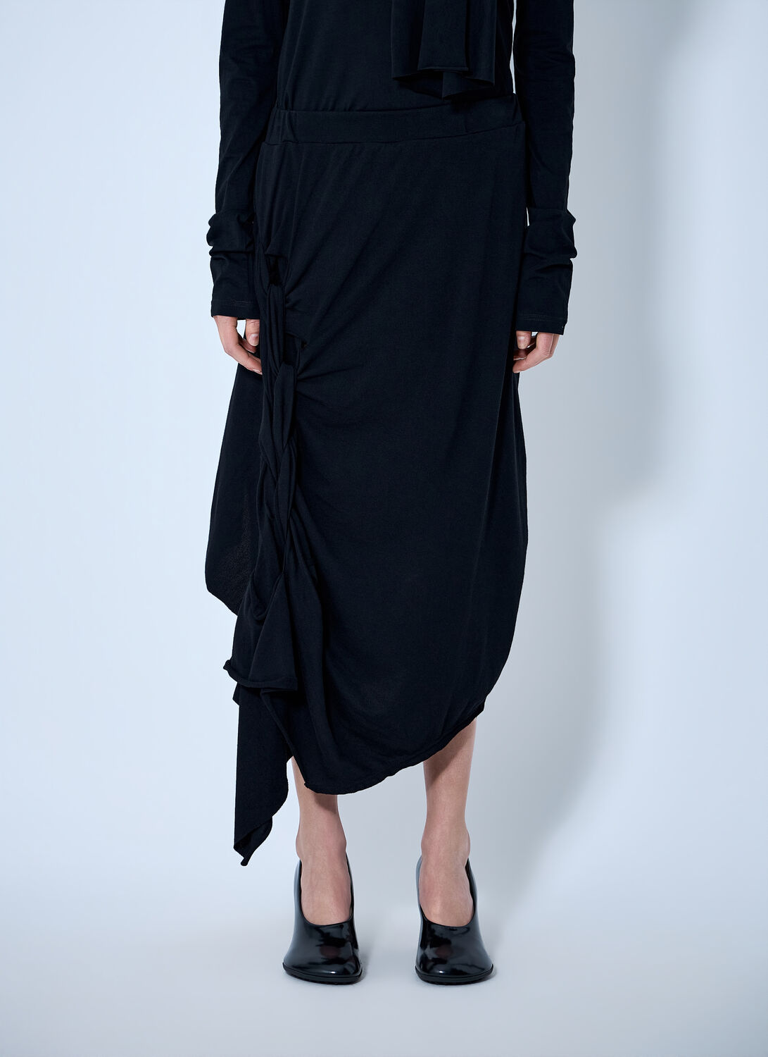 Yohji Yamamoto High Twisted French Terry Braided Skirt - Woman Skirts Black 2