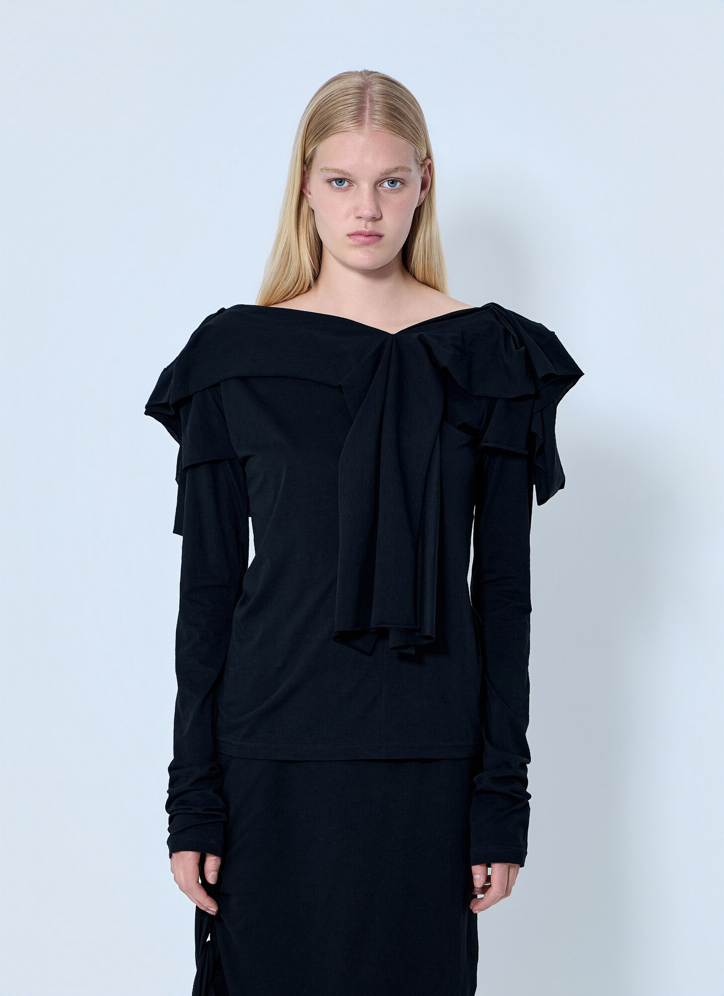 Yohji Yamamoto Supima Single Jersey Big Collar Top - Woman Tops Black 2　ヨウジヤマモト スーピマ シングル ジャージ ビッグカラー トップ - 女性トップス ブラック 2 Yohji