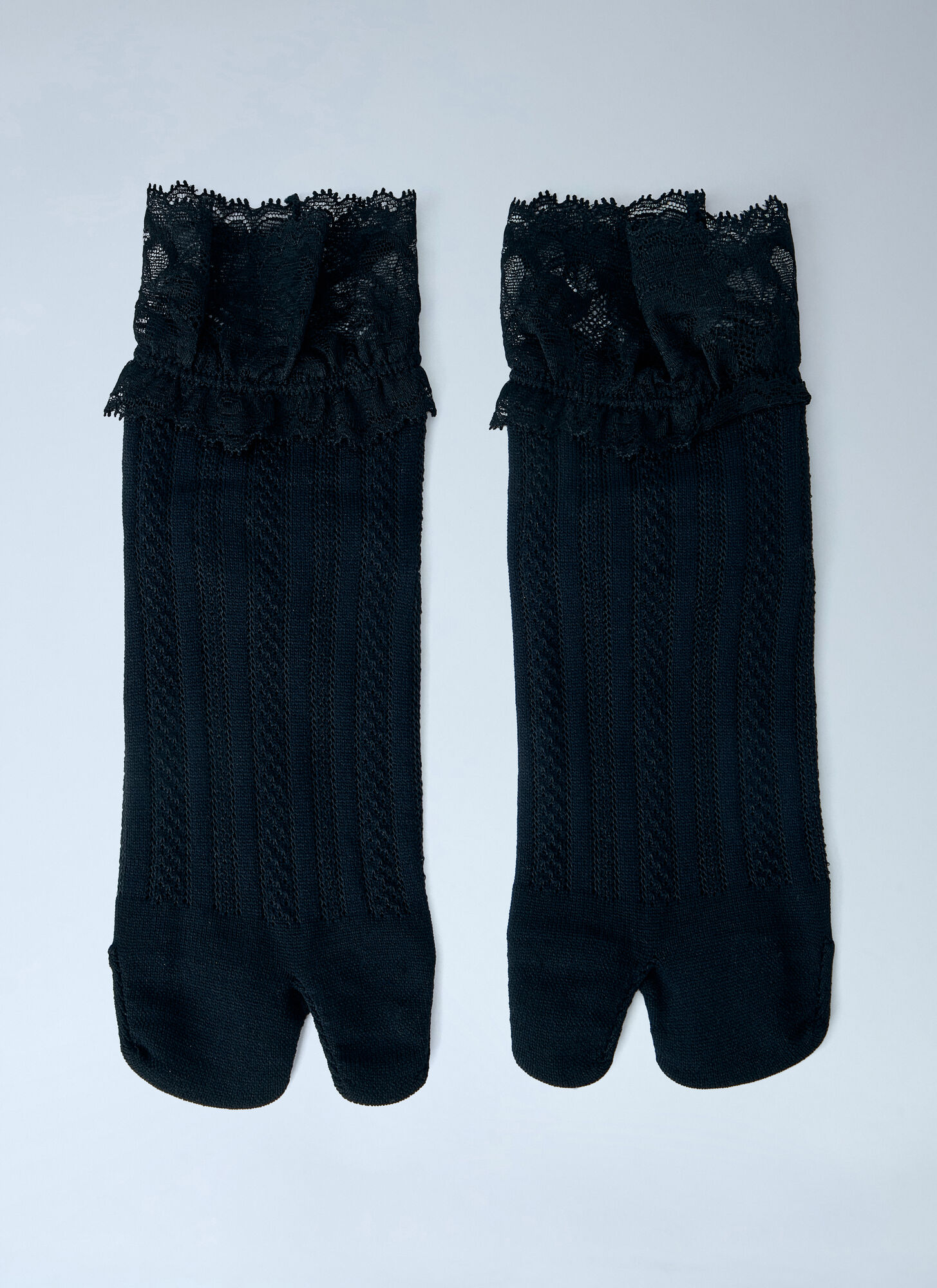 Yohji Yamamoto Women's Black Lace Trimmed Split Toe Socks - Woman Socks 2