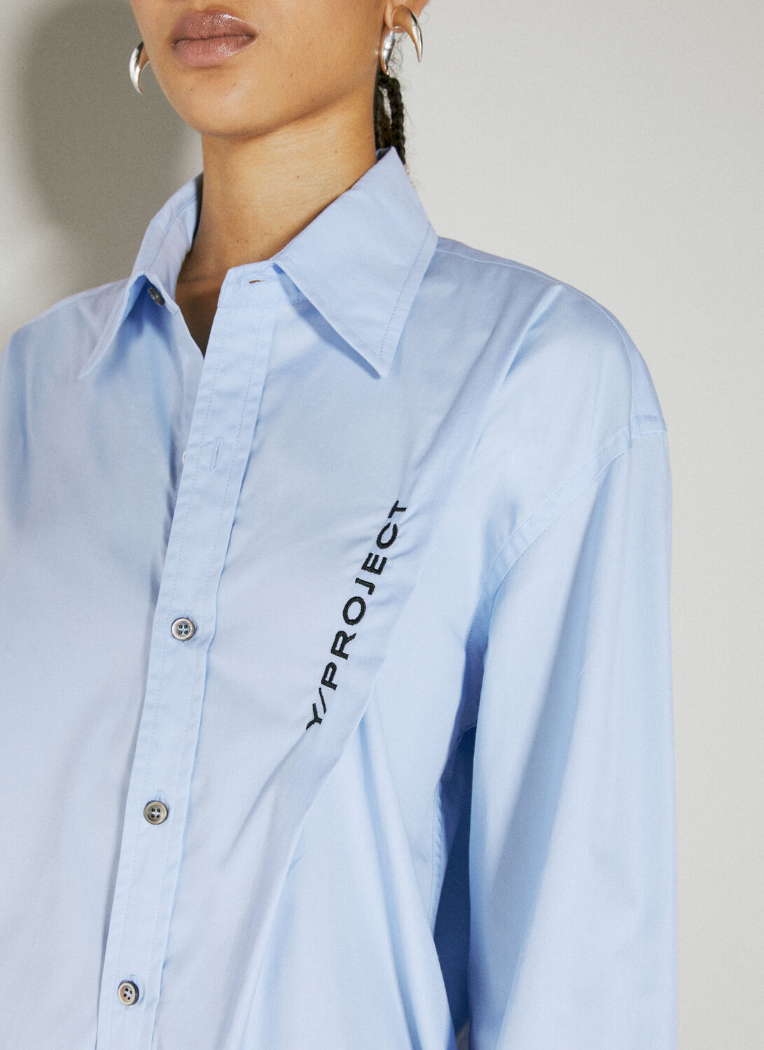 Shop Y/project Pinched Logo Shirt In Light Blue