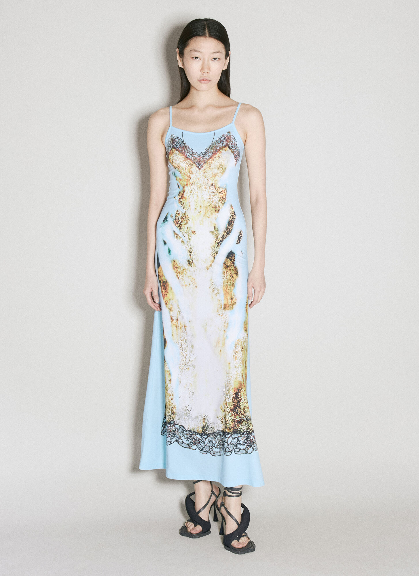Shop Y/project Lace Print Maxi Dress In Blue