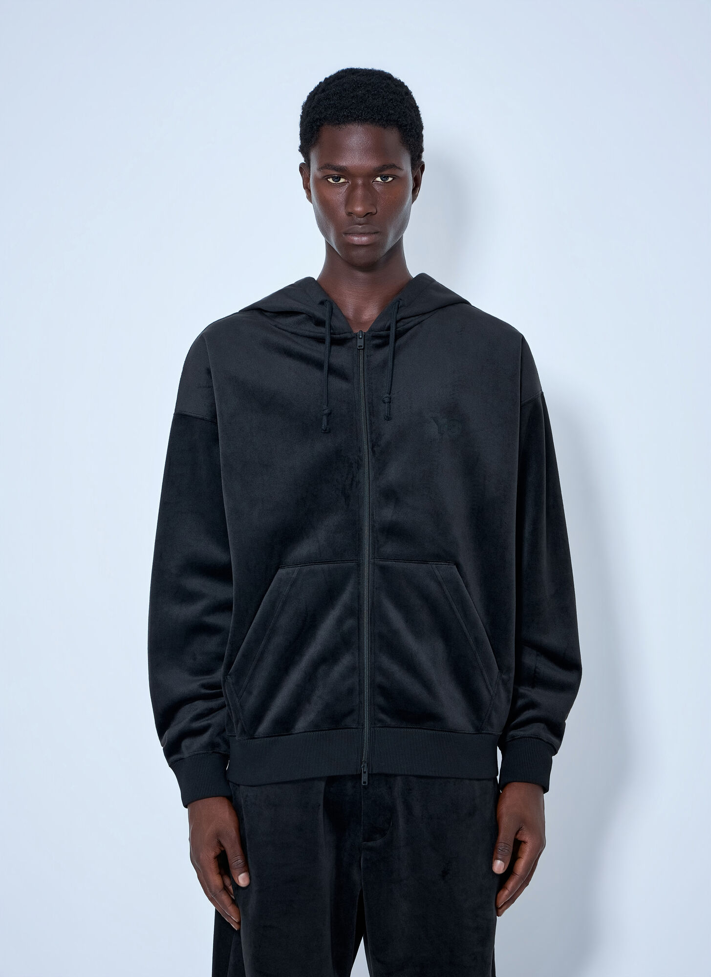 Y-3 Zip-Up Hoodie With Ribbed Trims - Man Sweatshirts Black M