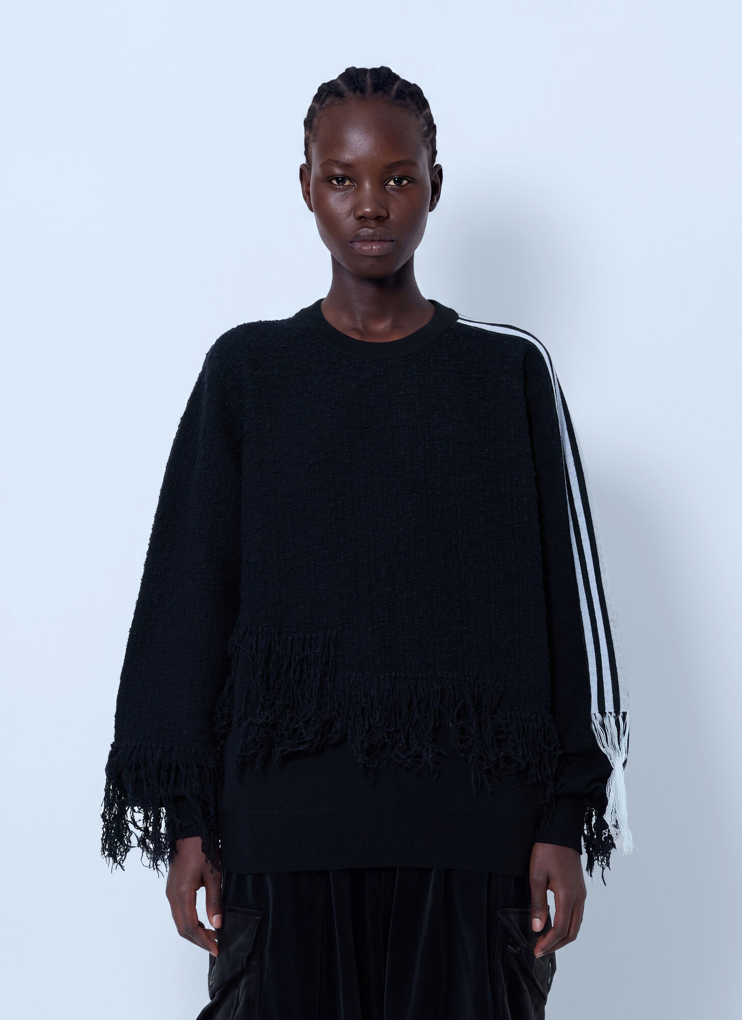 Y-3 Donna Nero - Maglione Frangiato 3-Stripes Lavorato A Maglia - Knitwear - S - Immagine 3
