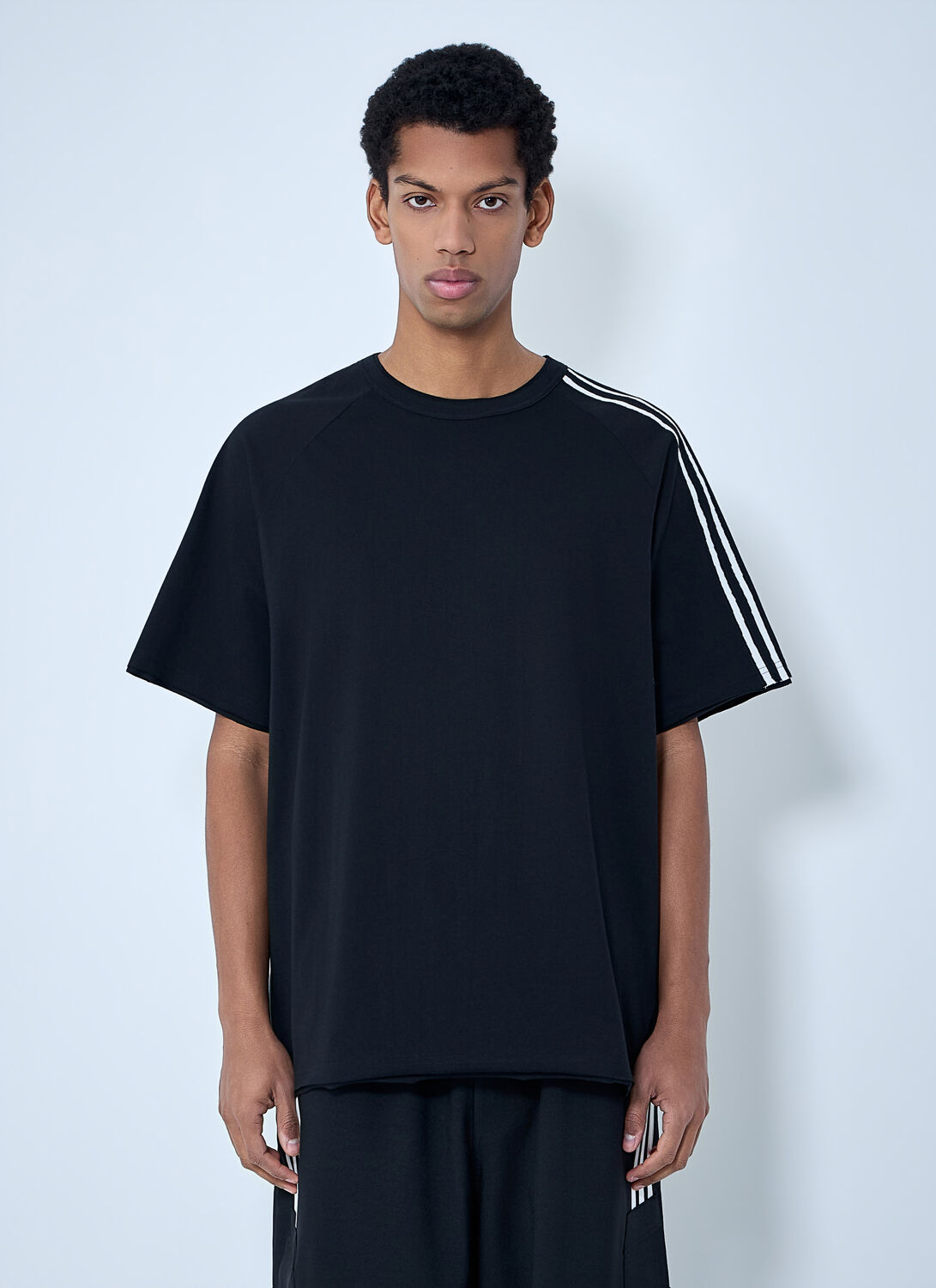 Y-3 Striped Shoulder Cotton T-shirt - T-shirts Black S