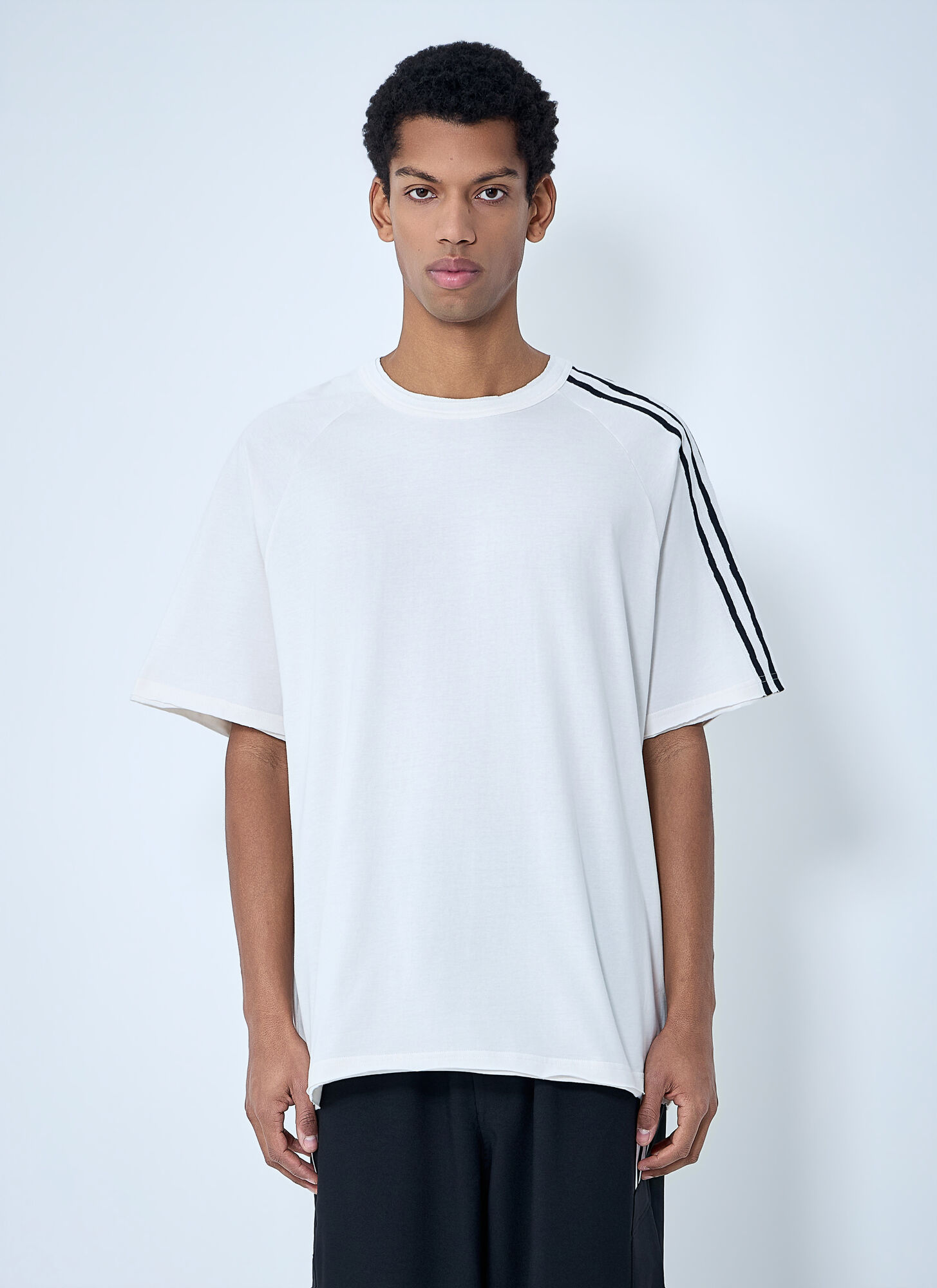 Y-3 Unisex White Striped Shoulder Cotton T-Shirt - T-Shirts M