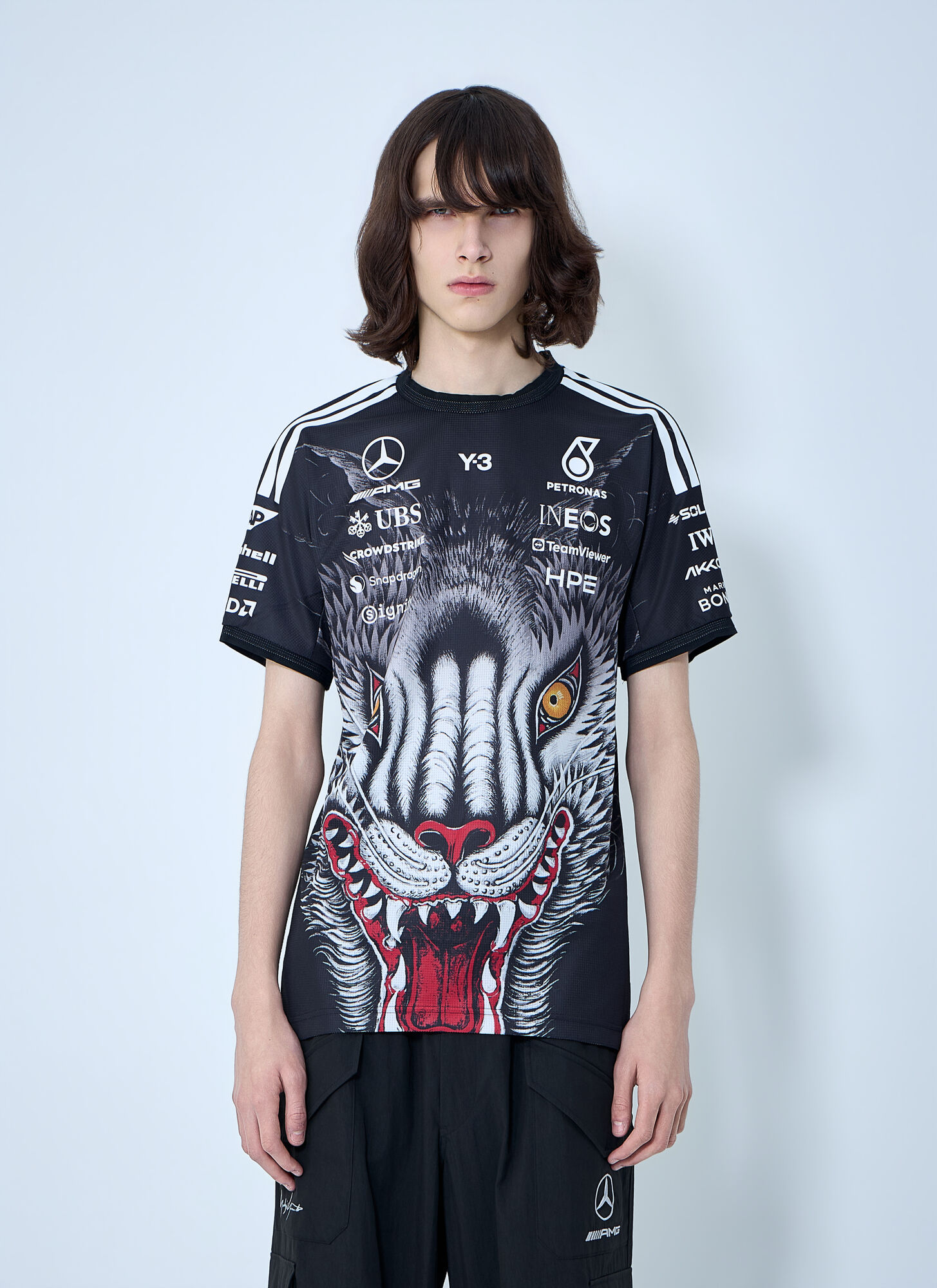 Y-3 Mercedes Unisex Black Graphic Print Logo T-Shirt - T-Shirts S
