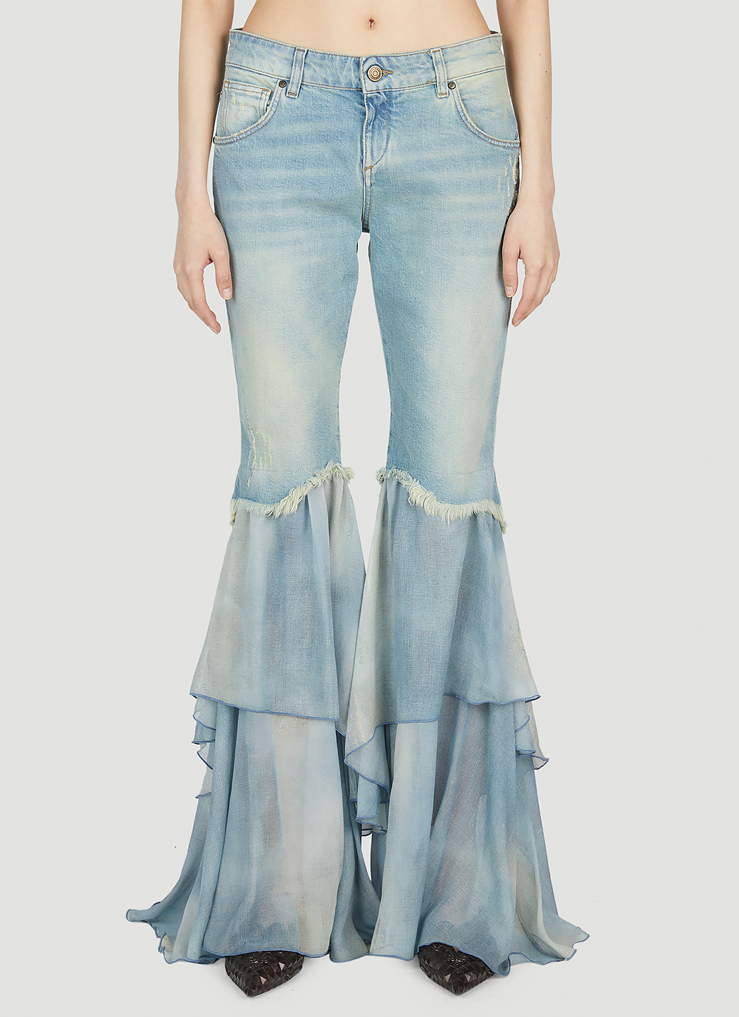 Floral Embellished Wide Leg Jeans in Blue - Blumarine