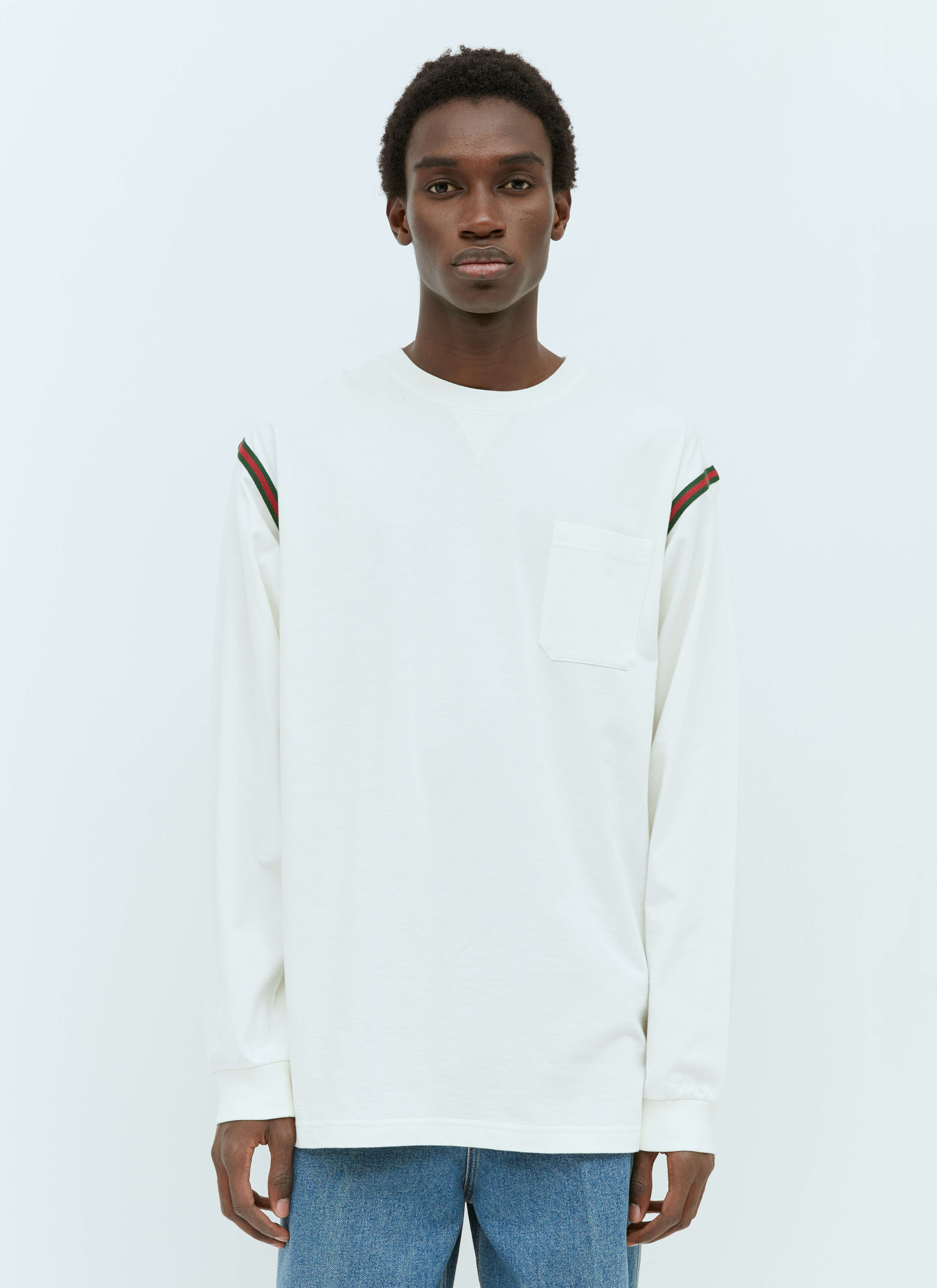 Gucci Men's' Web Long Sleeve T-Shirt in White | LN-CC®