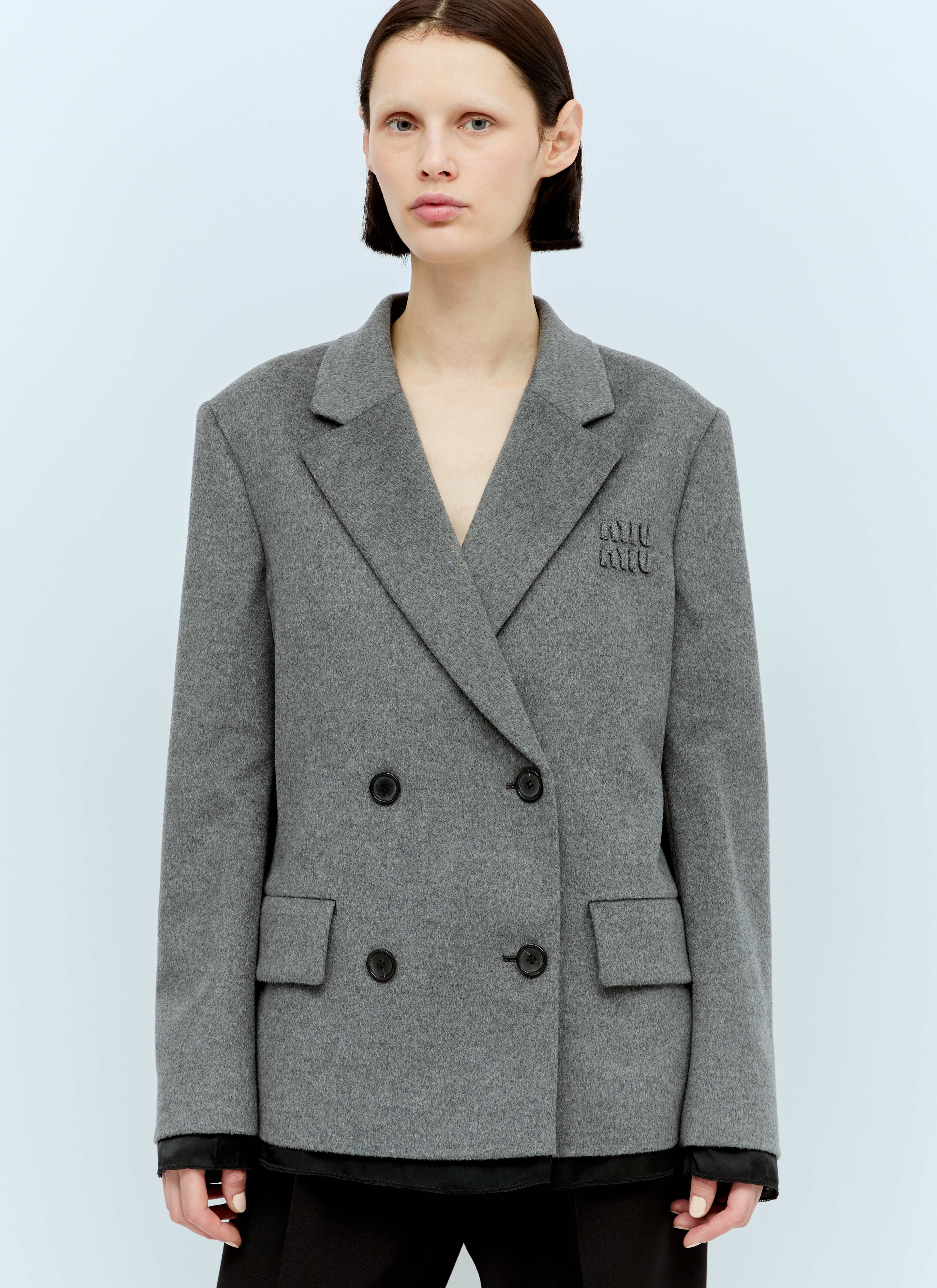 Miu Miu Women's' Raw-Trims Wool Blazer in Grey | LN-CC®