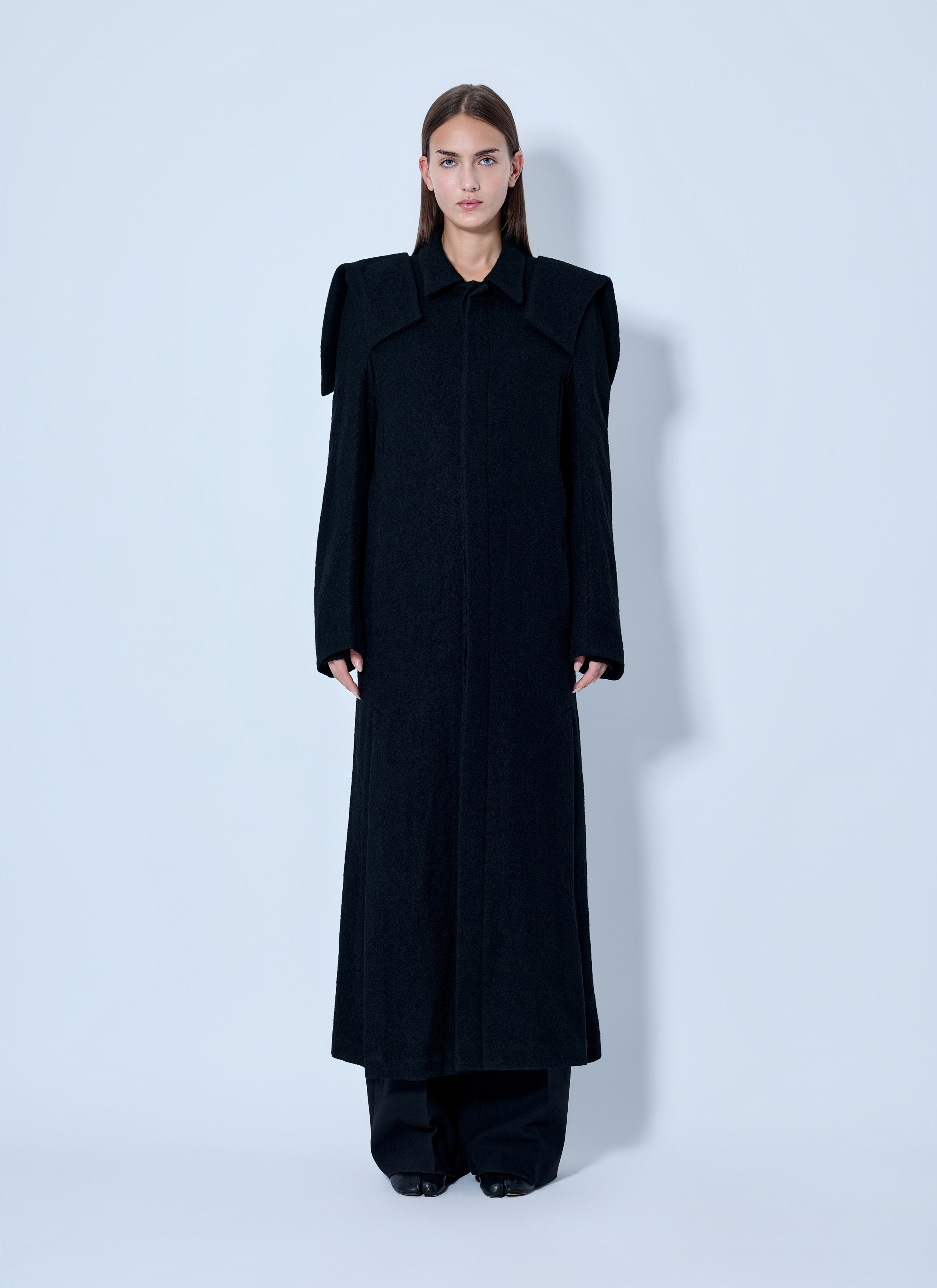 Yohji Yamamoto Yohji Yamamoto Shrink Serge Paneled Shoulder Long Coat