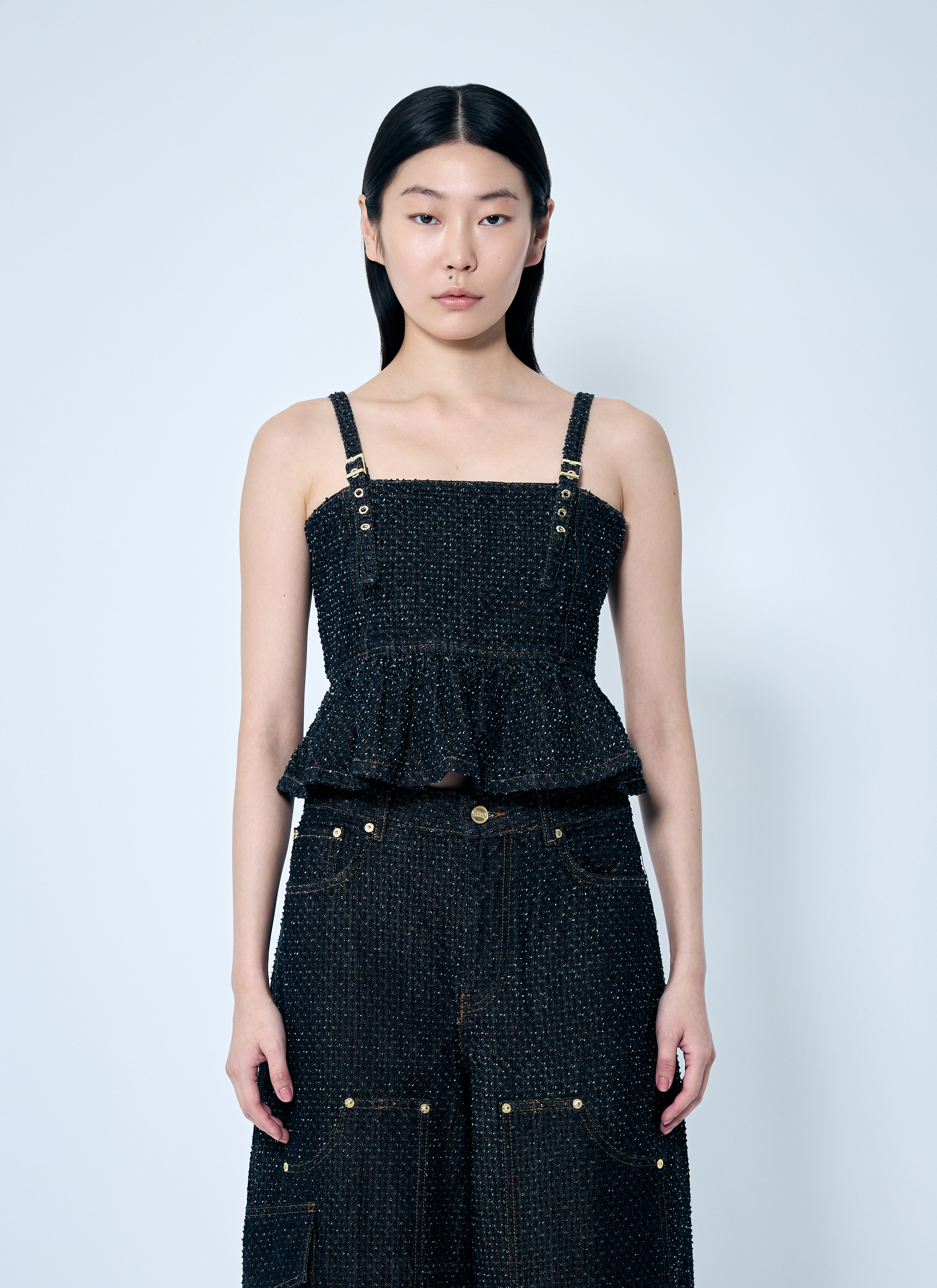 GANNI Women's' Fluffy Denim Strap Top in Black | LN-CC®