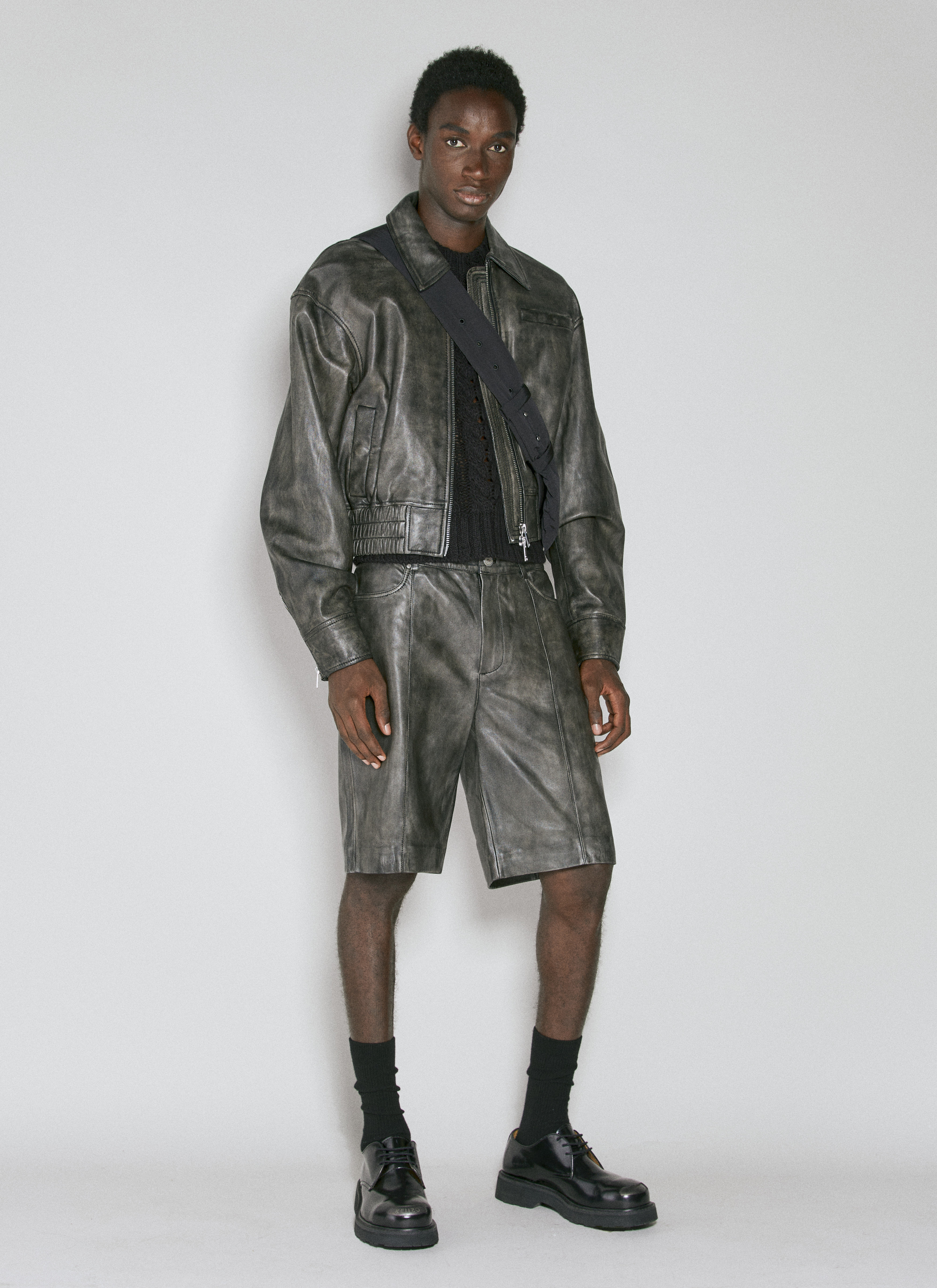 Han Kjøbenhavn Men's' Washed Leather Cropped Bomber Jacket in