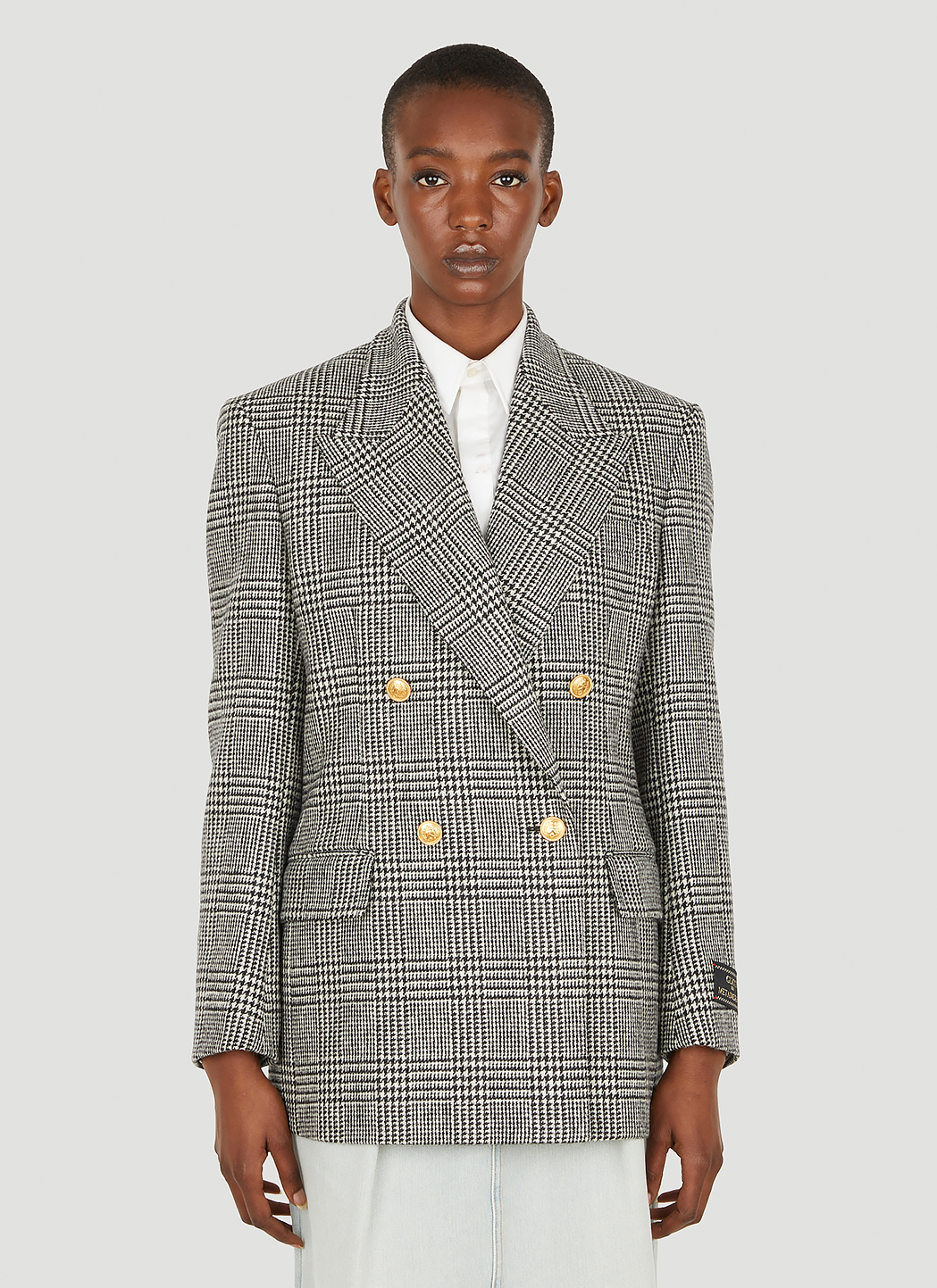 Double Breasted Houndstooth Blazer