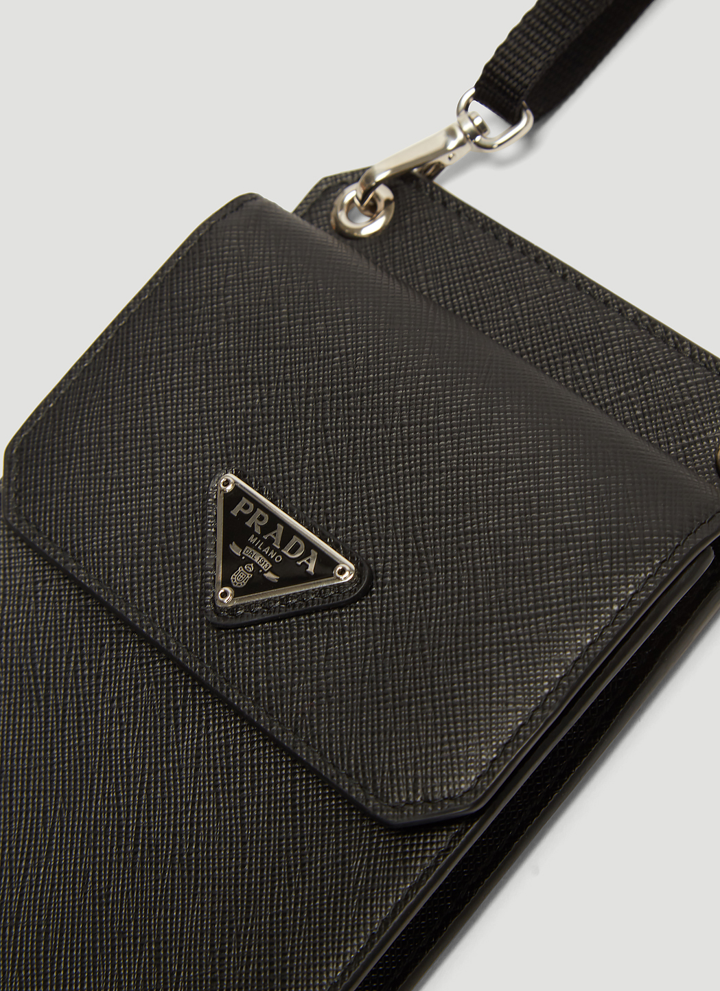 Prada Men's Saffiano Leather Phone Case in Black | LN-CC