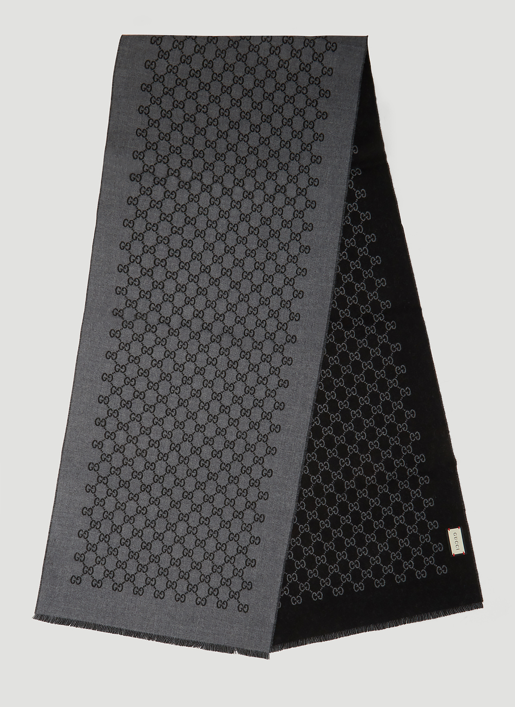 Double jacquard GG wool scarf — Anthracite/black — foto 3