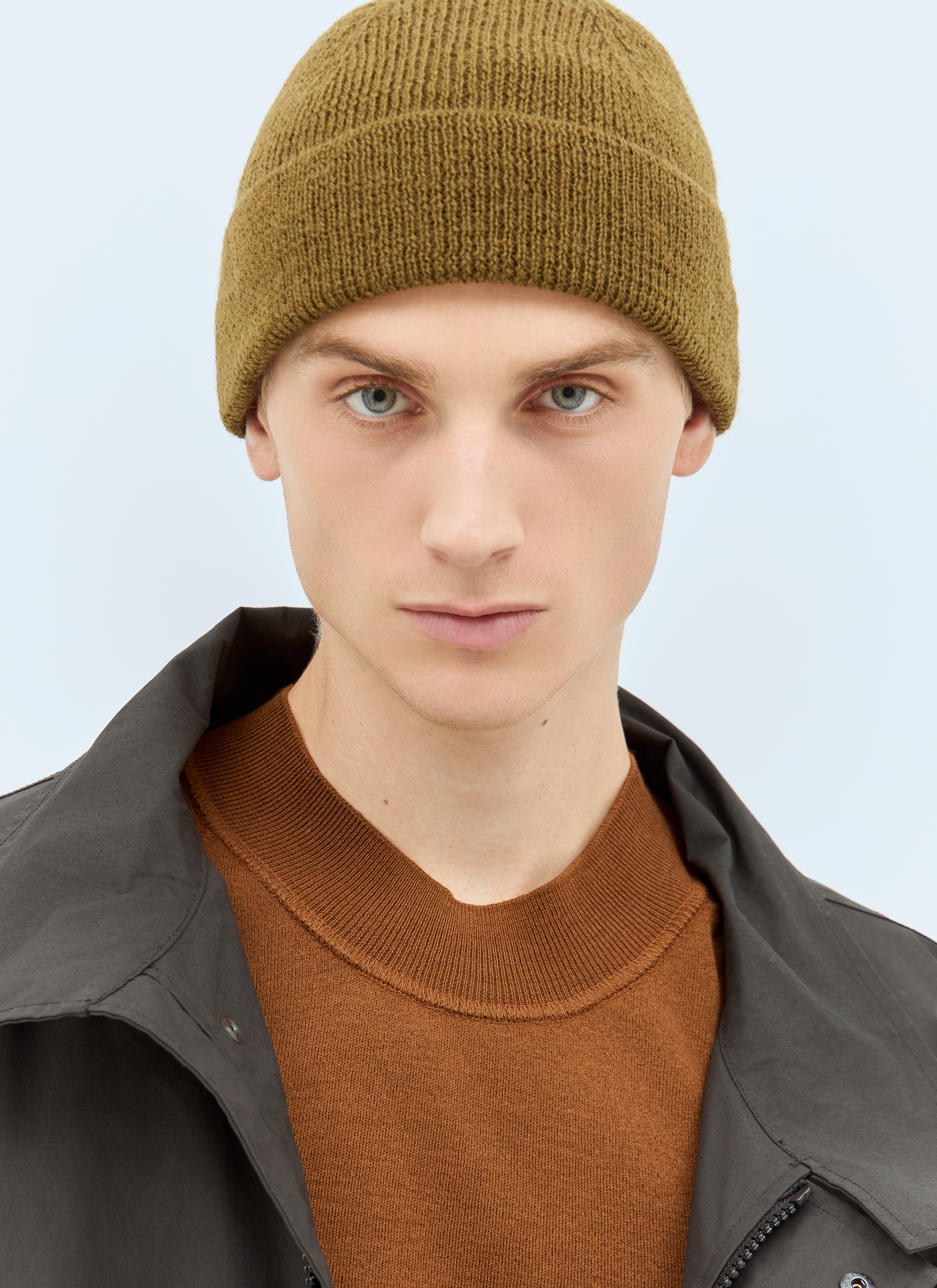 MARGAR HOWELL ニット帽 ブラウン MHL by Margaret Howell Men's' Simple Ribbed Beanie Hat in Khaki