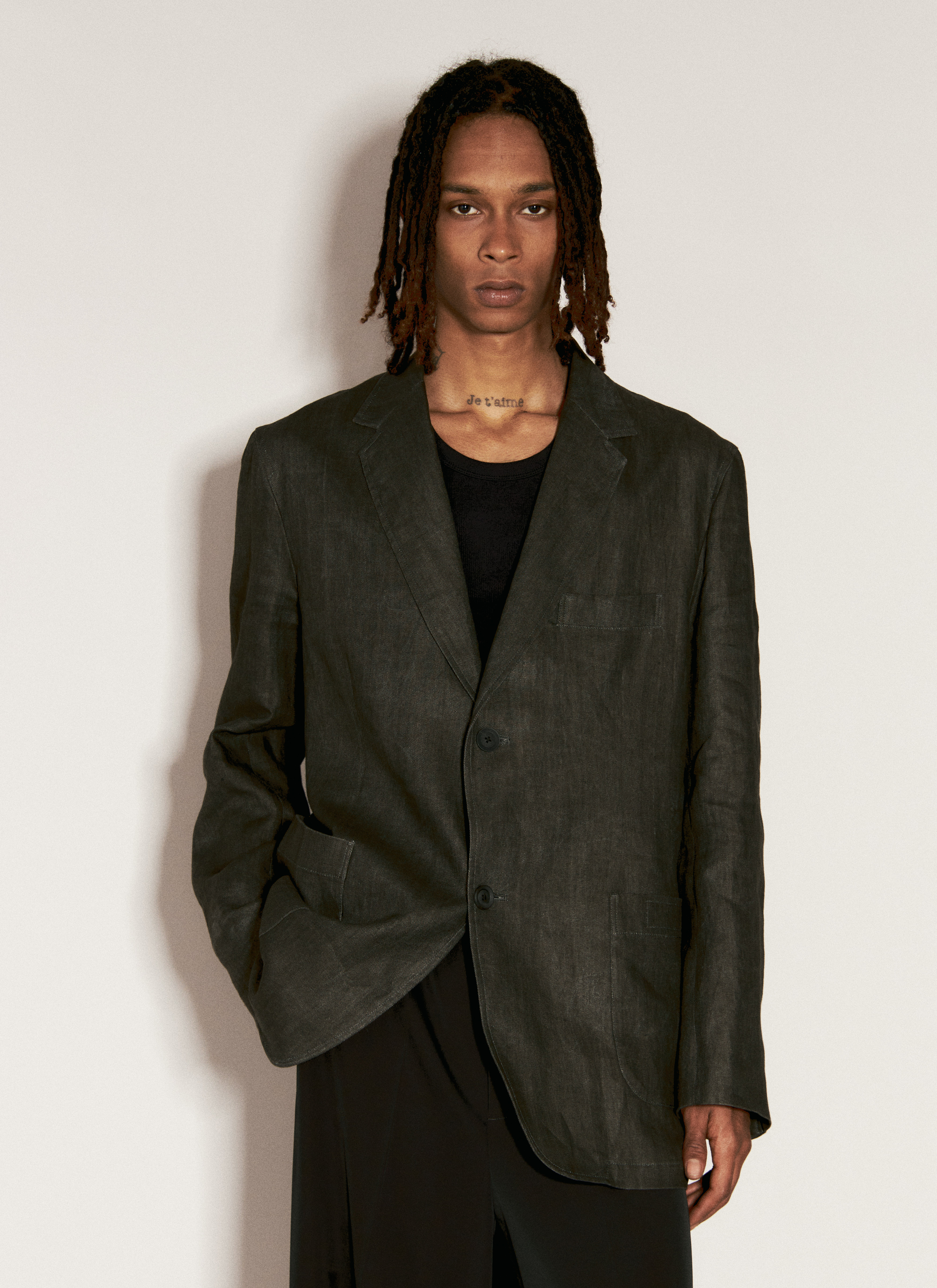Yohji Yamamoto Men's' Ink-Dyed Linen Blazer in Black | LN-CC®