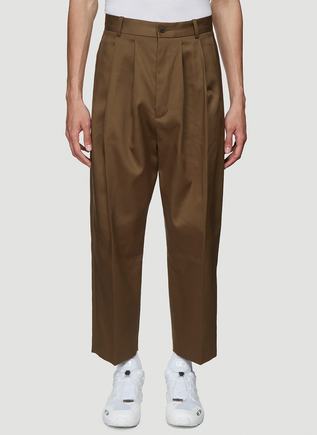Hed Mayner Pleated Cropped Pants in Khaki LNCC