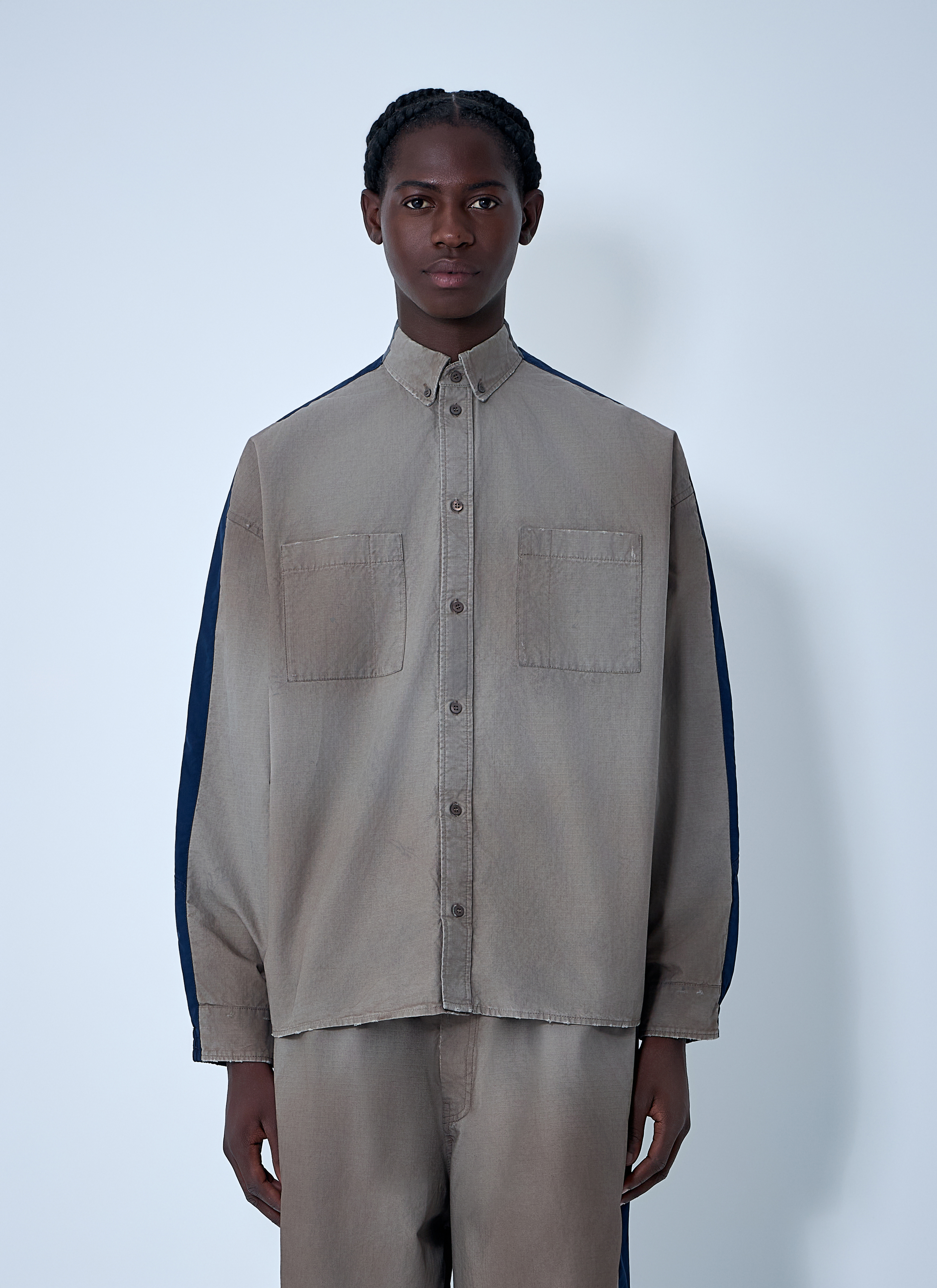 Balenciaga Men's' Washed Cotton Track Shirt in Beige | LN-CC®