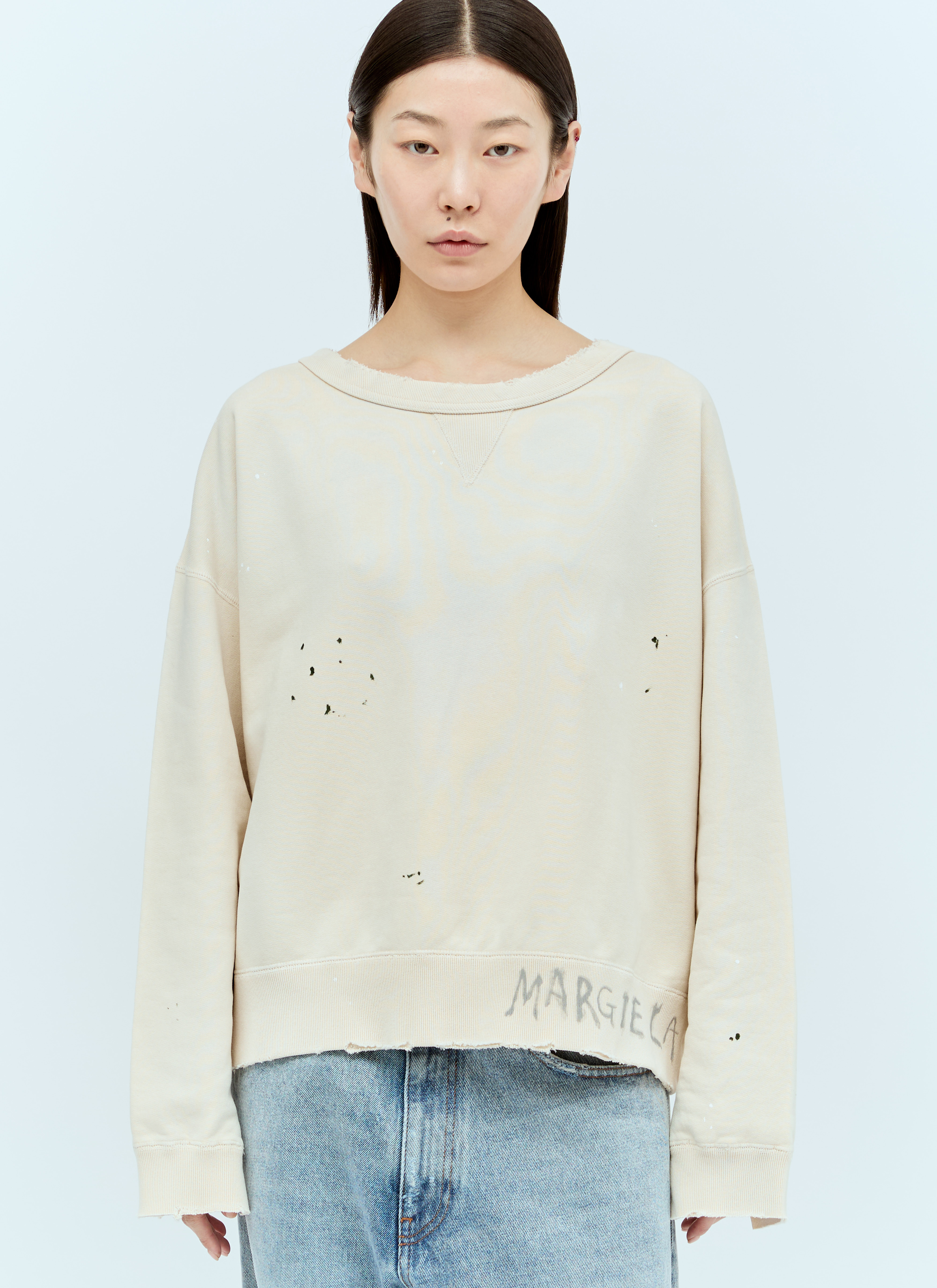Maison Margiela レディース 手書きロゴスウェットシャツ の ベージュ 