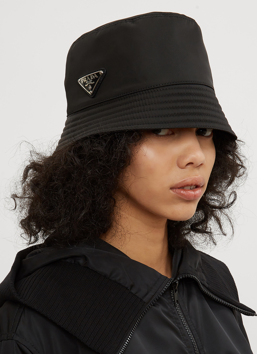 Prada Nylon Logo Bucket Hat in Black LNCC