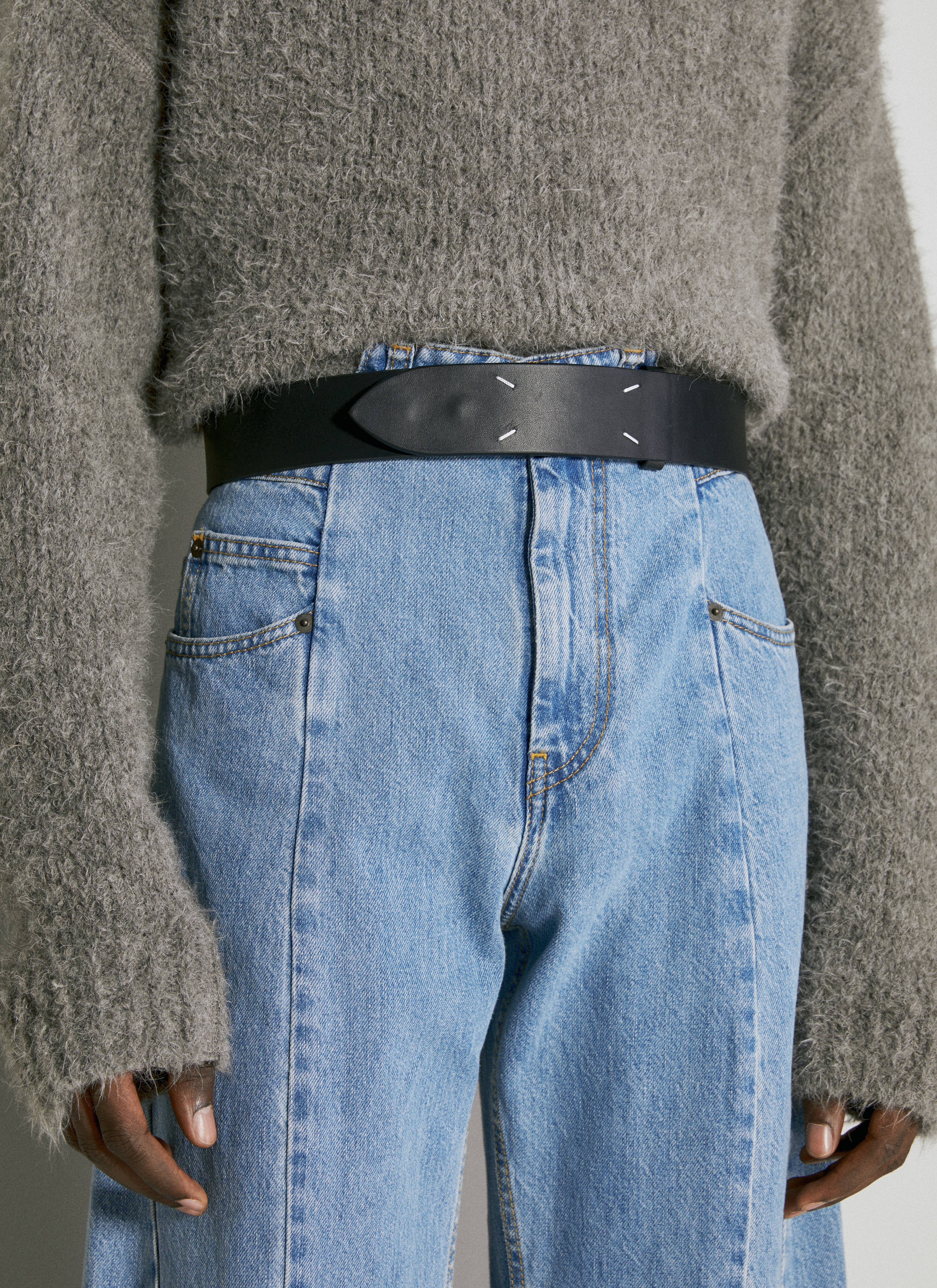 Maison Margiela Men's' Four Stitches Leather Belt in Black