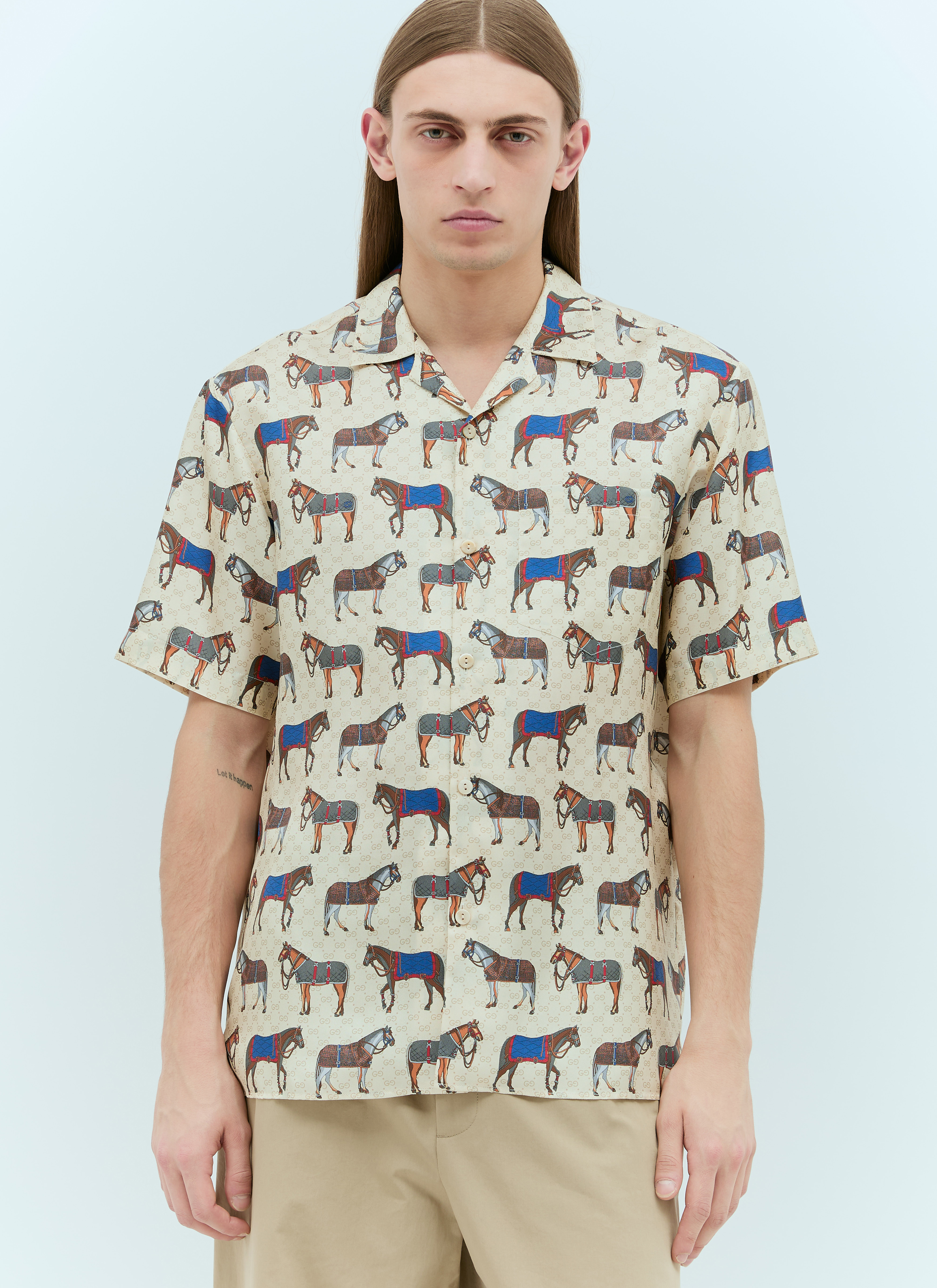Gucci Men's' Horse Print Silk Shirt in Cream | LN-CC®