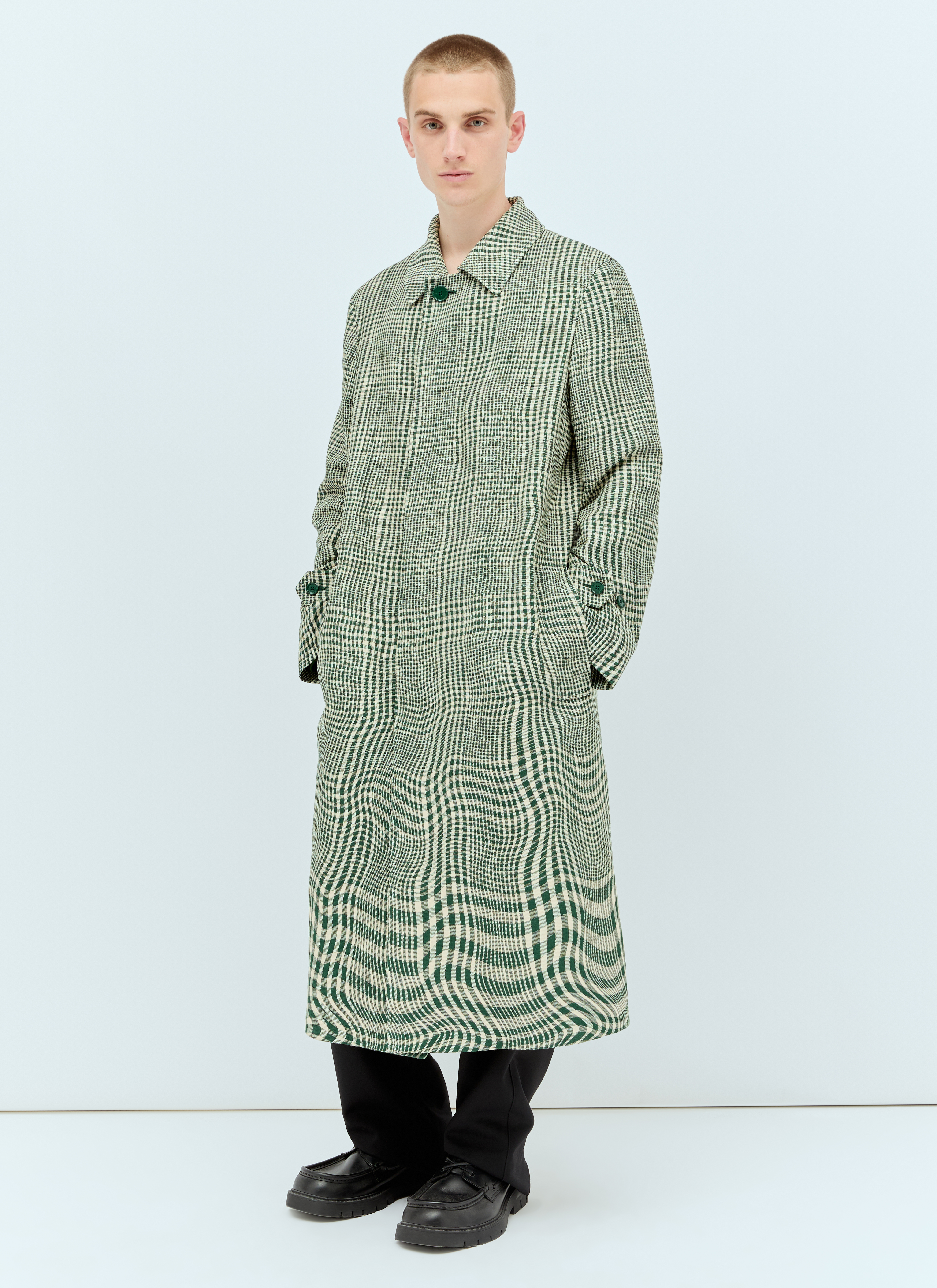 Burberry Men's' Long Warped Houndstooth Car Coat in Green | LN-CC®