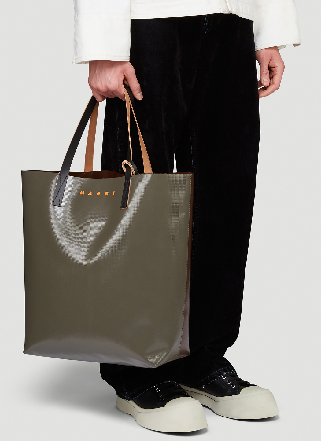 Marni Men's Tribeca Leather Tote Bag in Green | LN-CC