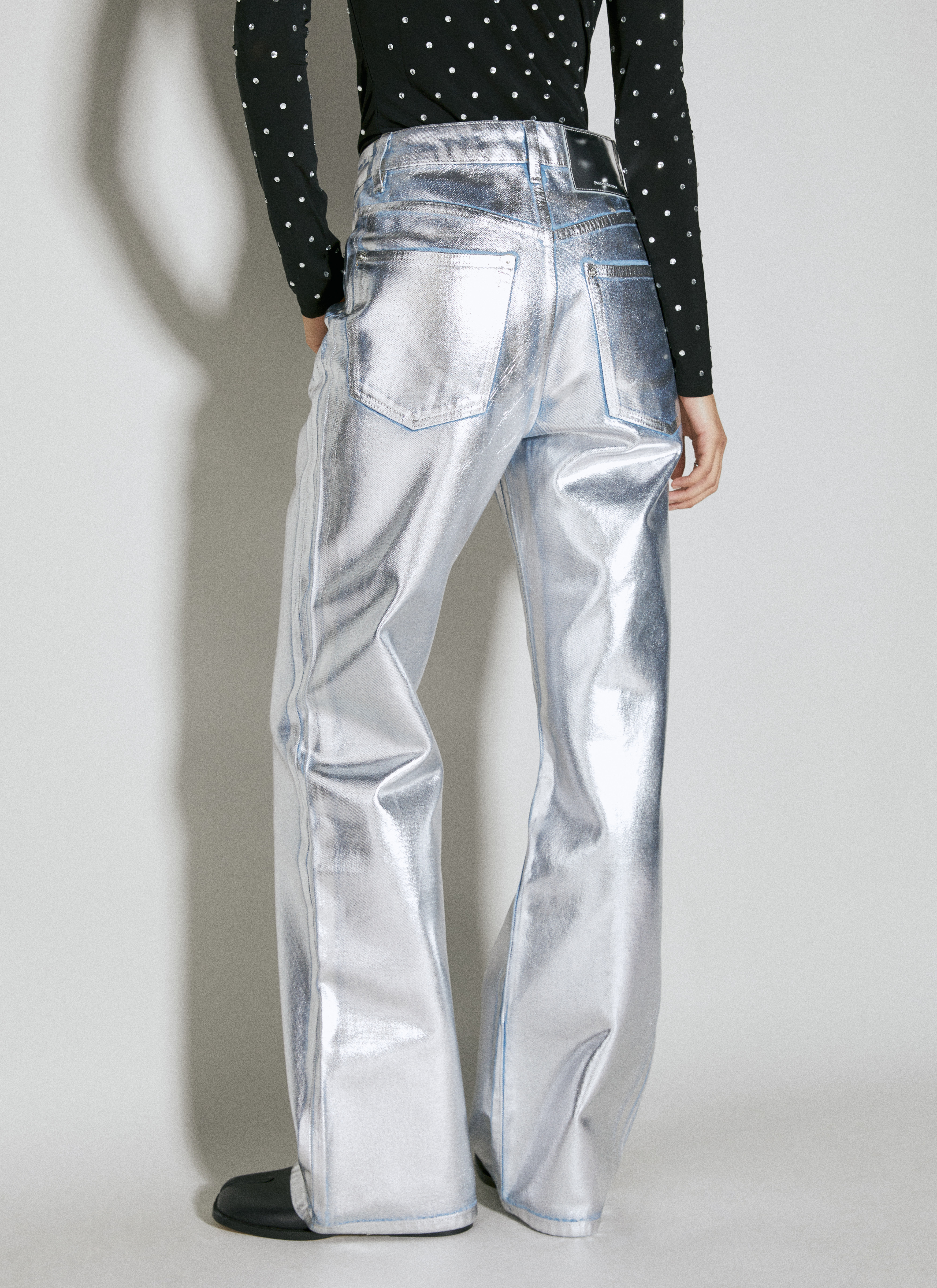 Rabanne Women's Metallic Coated Denim Jeans in Silver