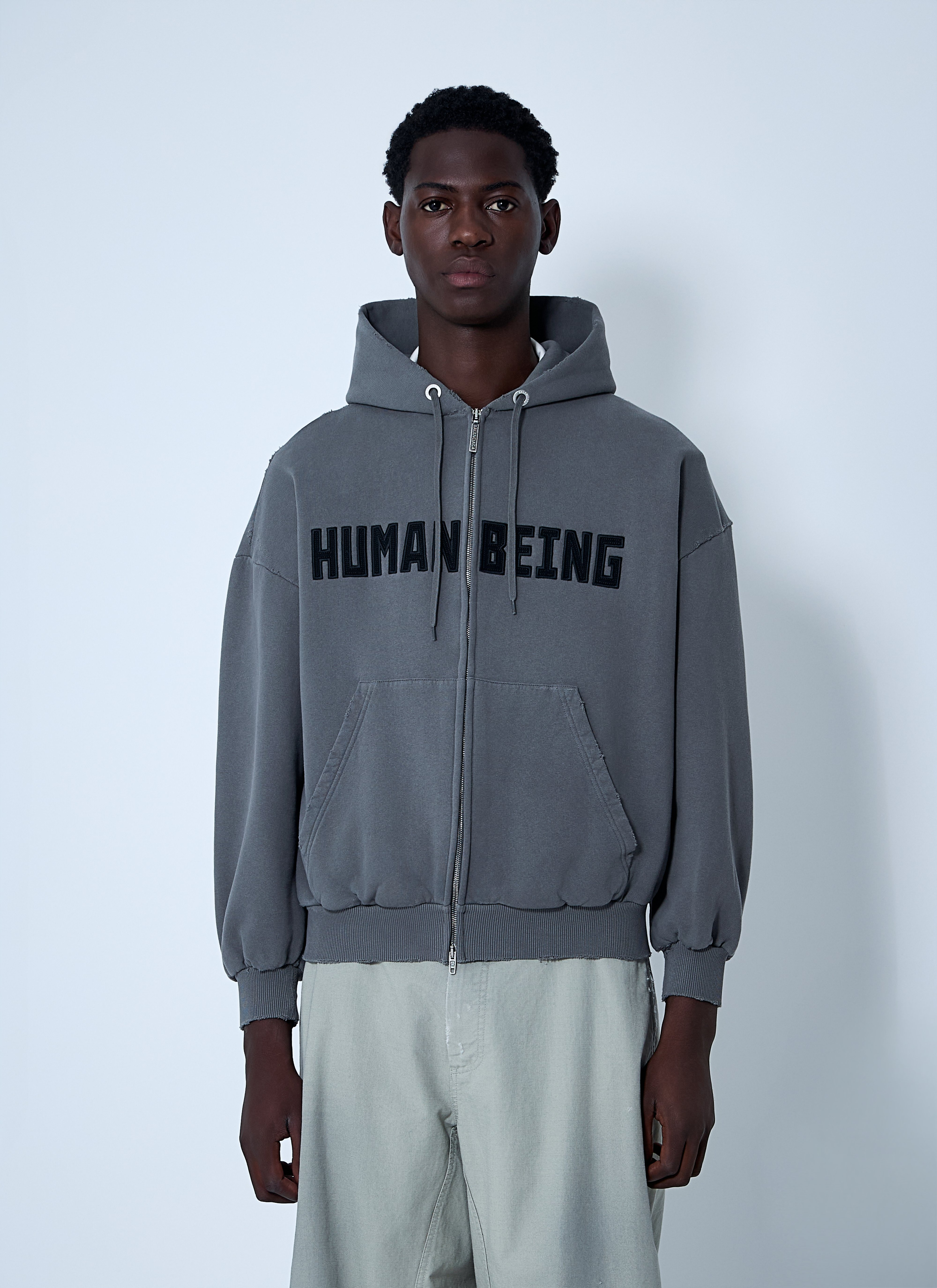 Balenciaga Women's' Zip-Up Human Being Hooded Sweatshirt in