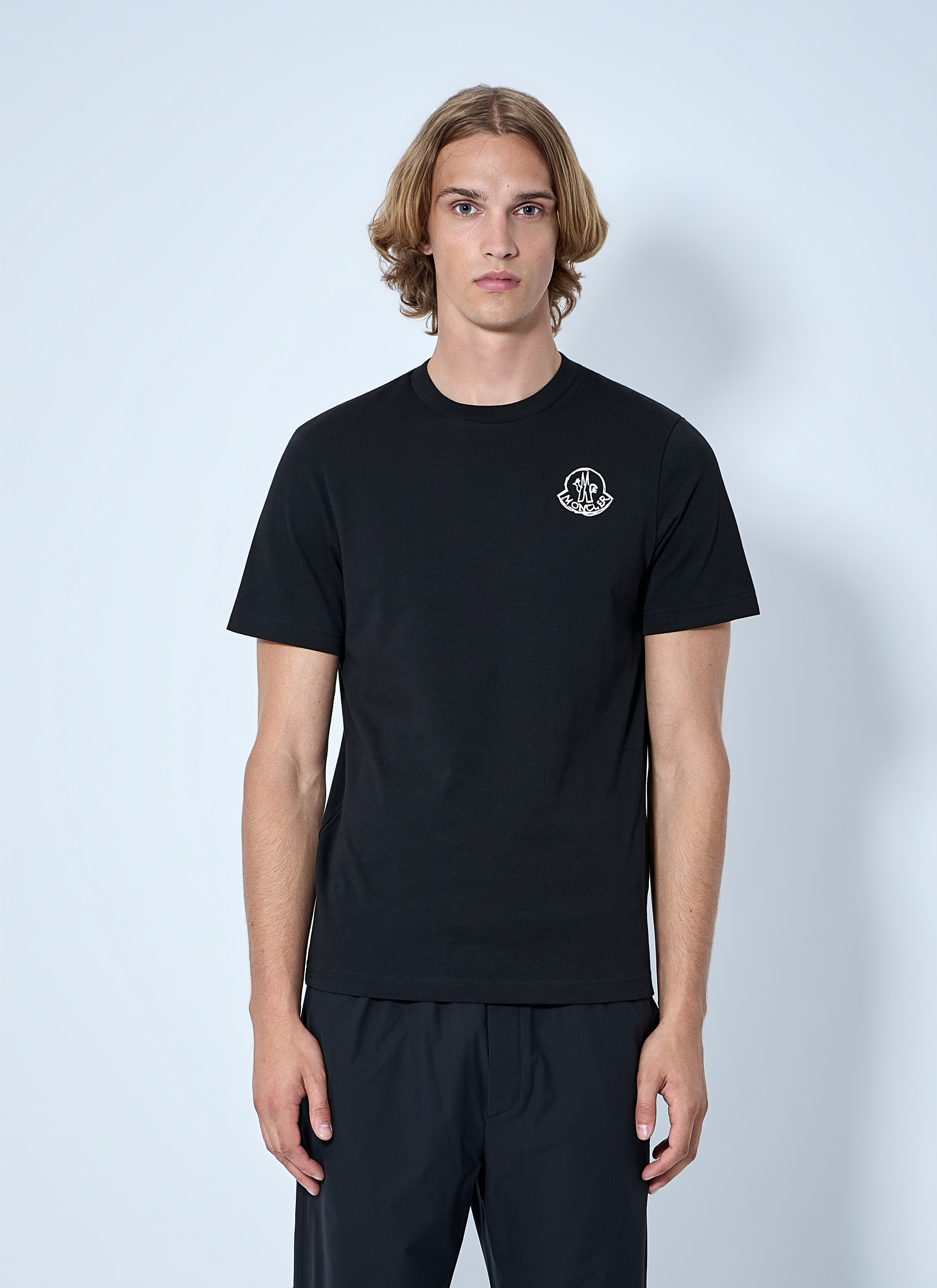 Moncler Men's Black Logo Motif Cotton Jersey T-Shirt - Man T-Shirts L