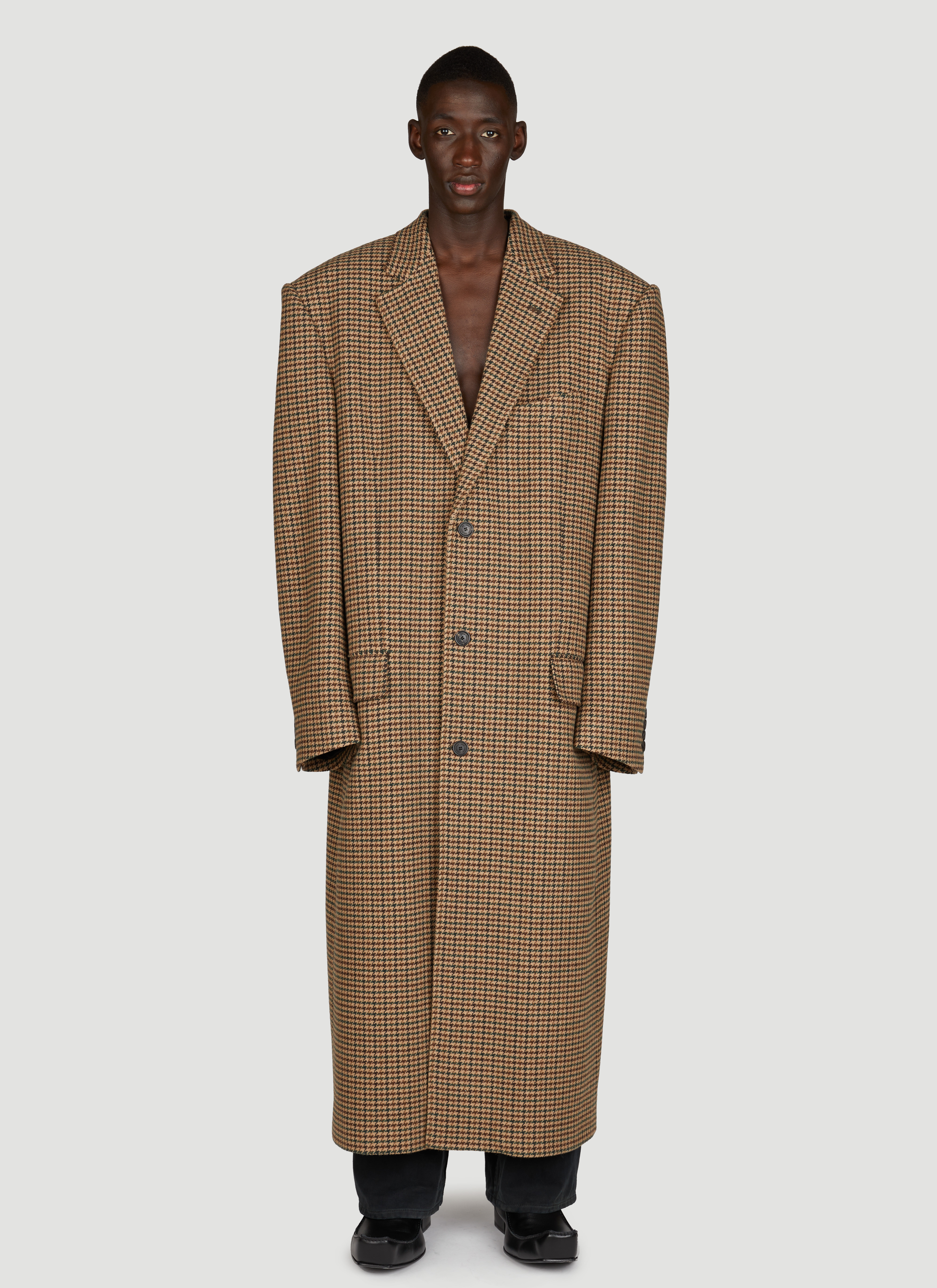 Balenciaga Men's' Oversized Houndstooth Coat in Brown | LN-CC®