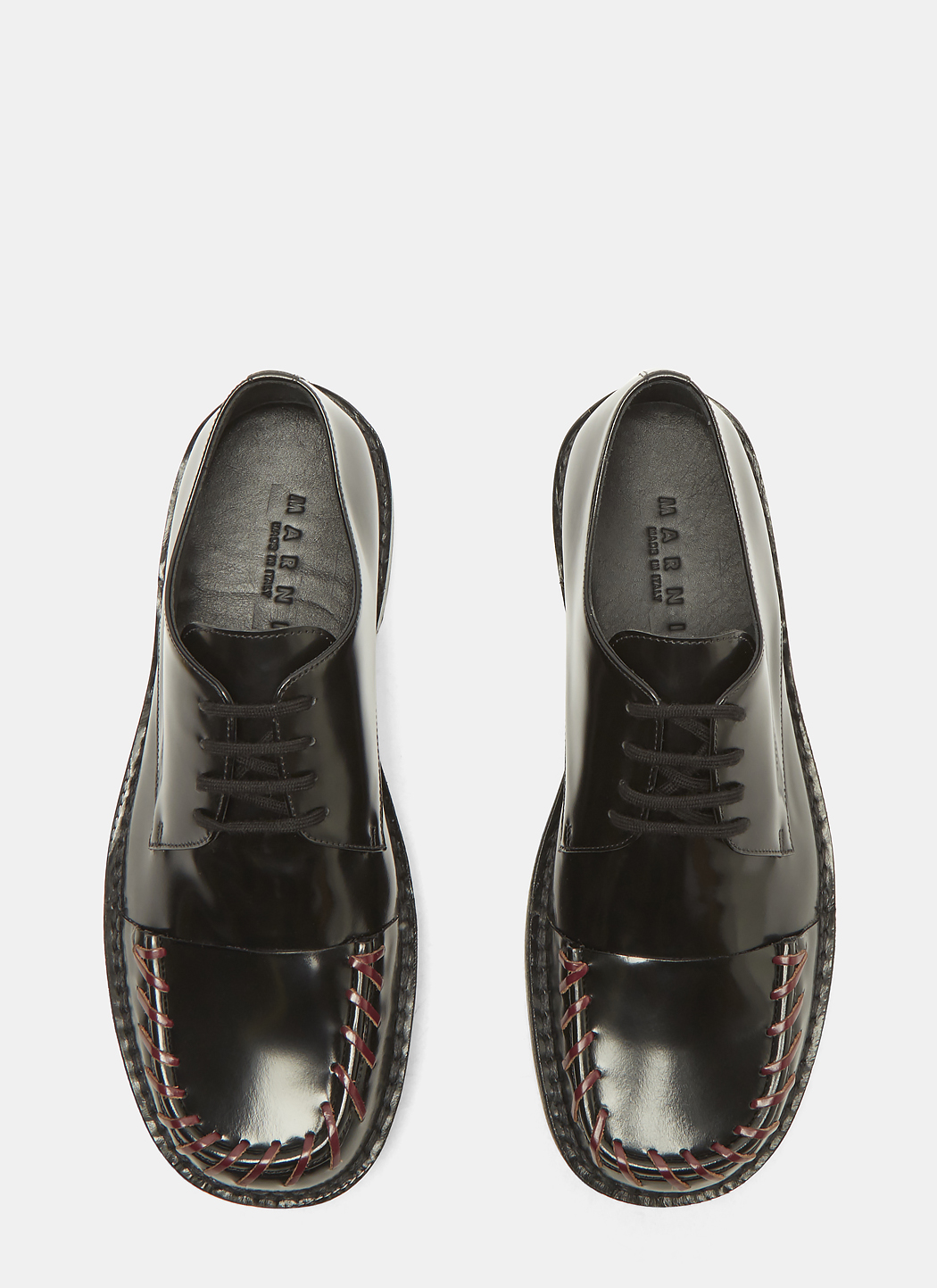 Marni Threaded Lace-Up Leather Shoes in Black | LN-CC