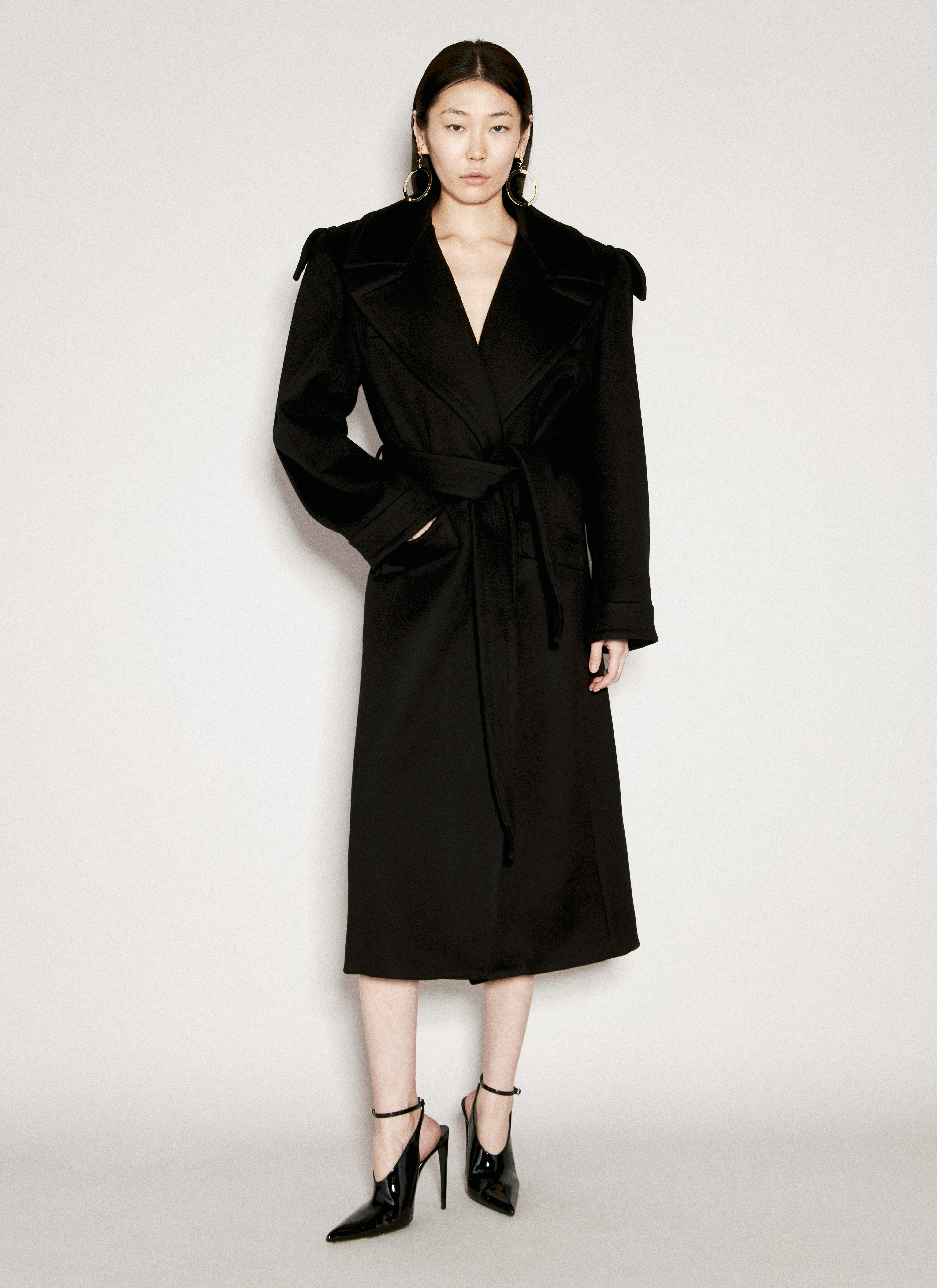 コート SAINT LAURENT Cashmere And Wool Belted Coat Saint Laurent Women's' Cashmere And Wool Belted Coat in