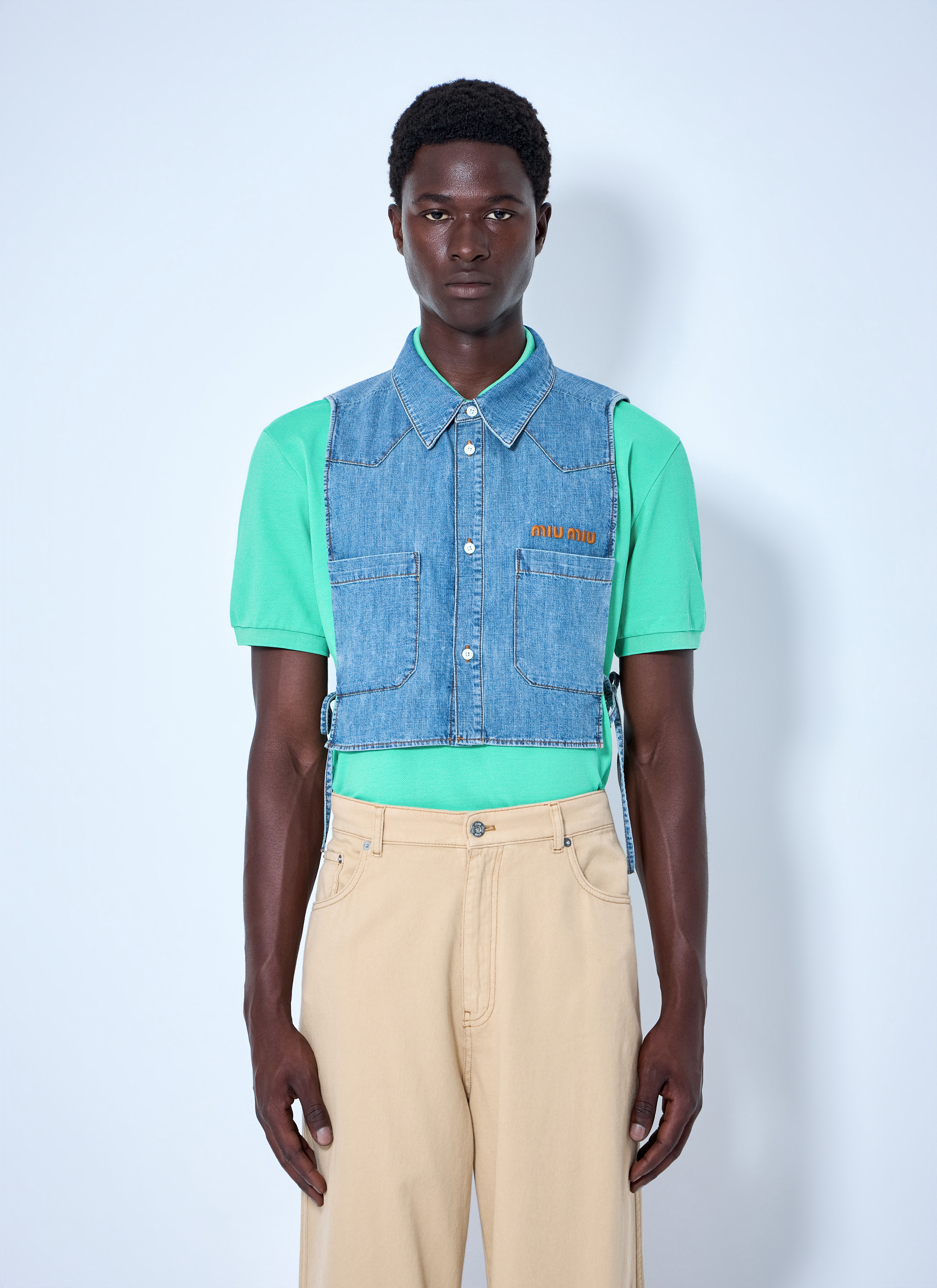 Miu Miu Miu Miu Cropped Chambray Tie Shirt