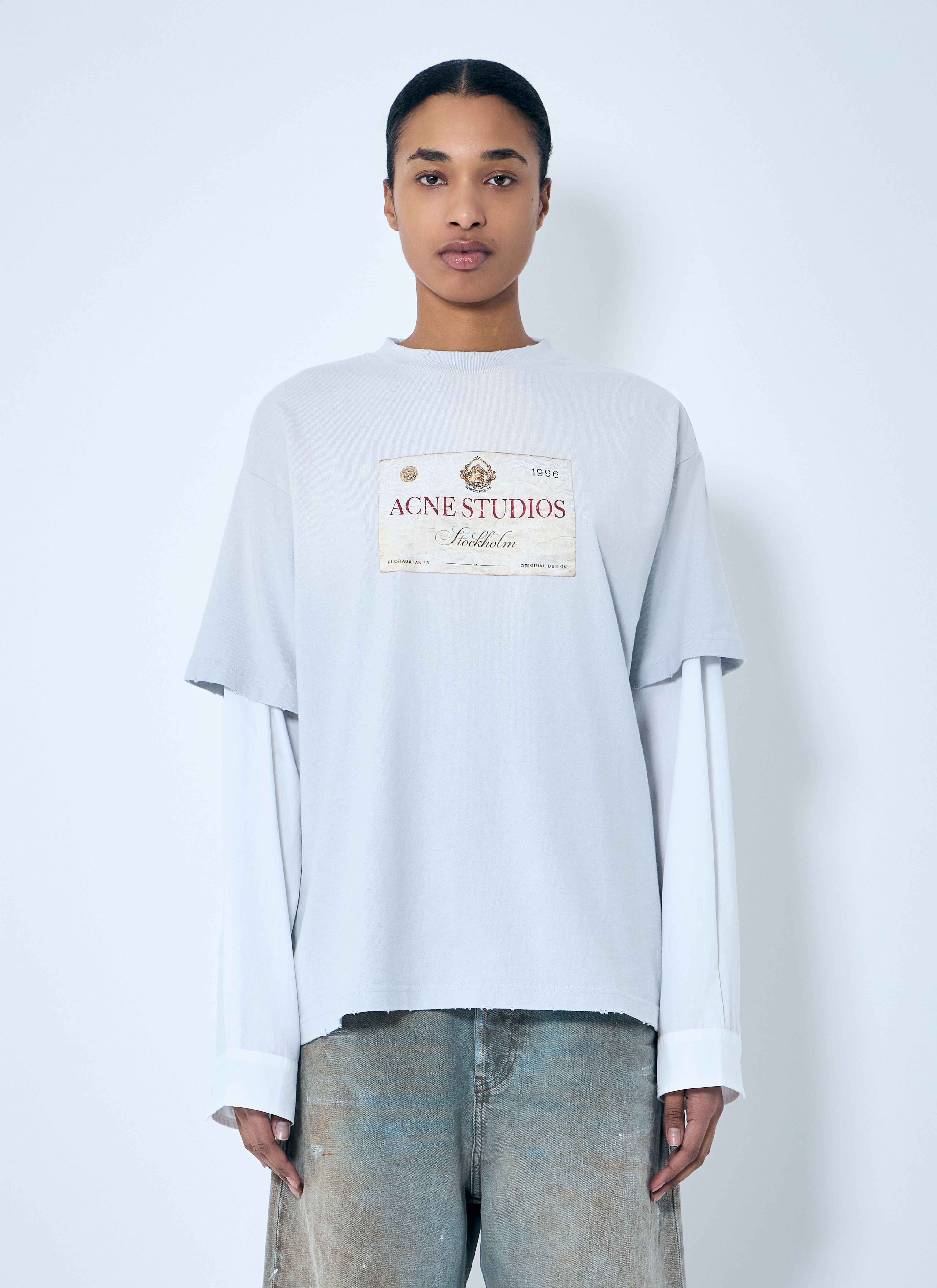 Acne Studios ロゴ Layered print 長袖 Tシャツ Acne Studios Women's' Layered Print T-Shirt in Grey | LN-CC®