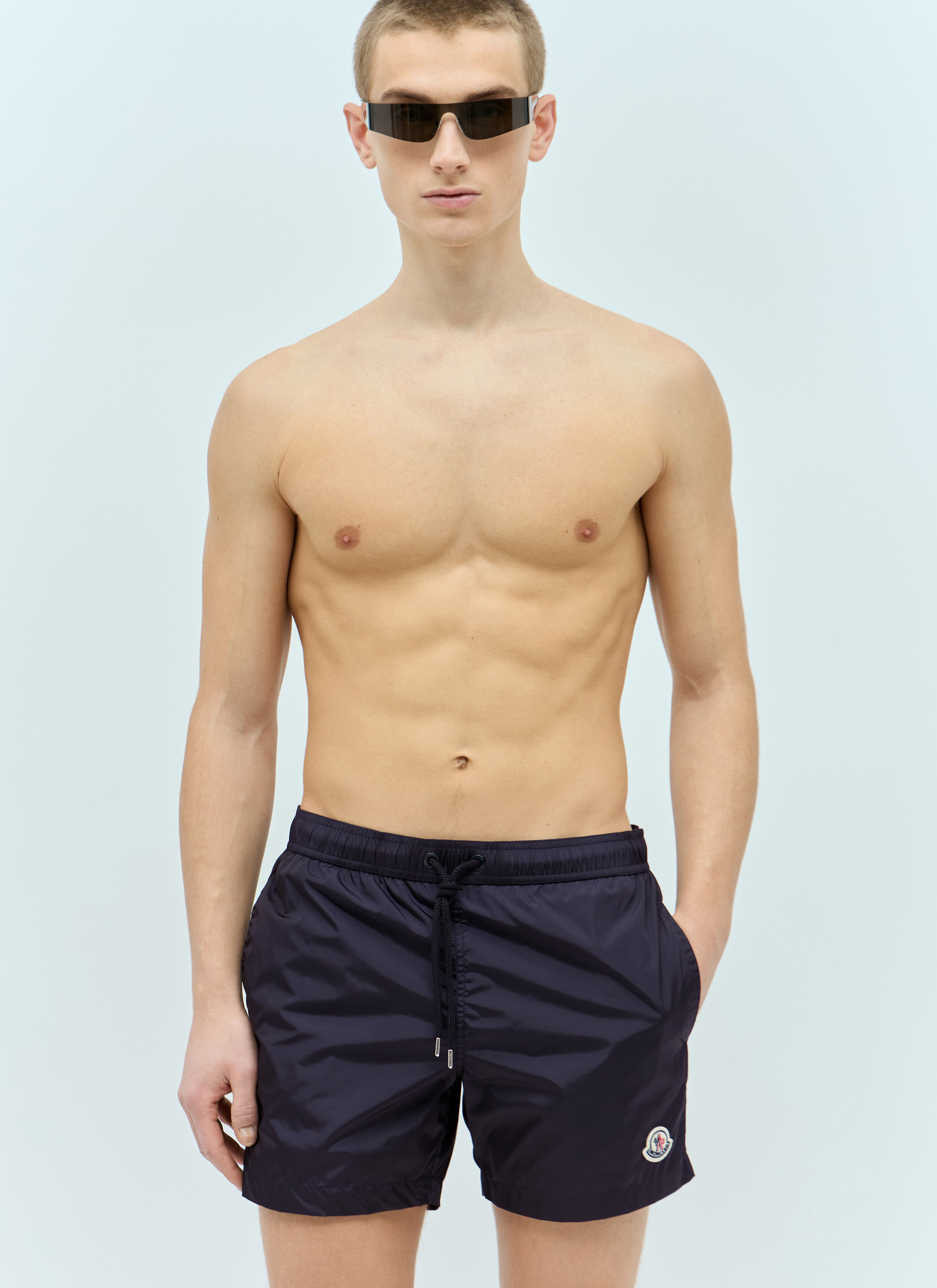Moncler Men's Navy Logo Patch Swim Shorts - Man Swimwear Xxl